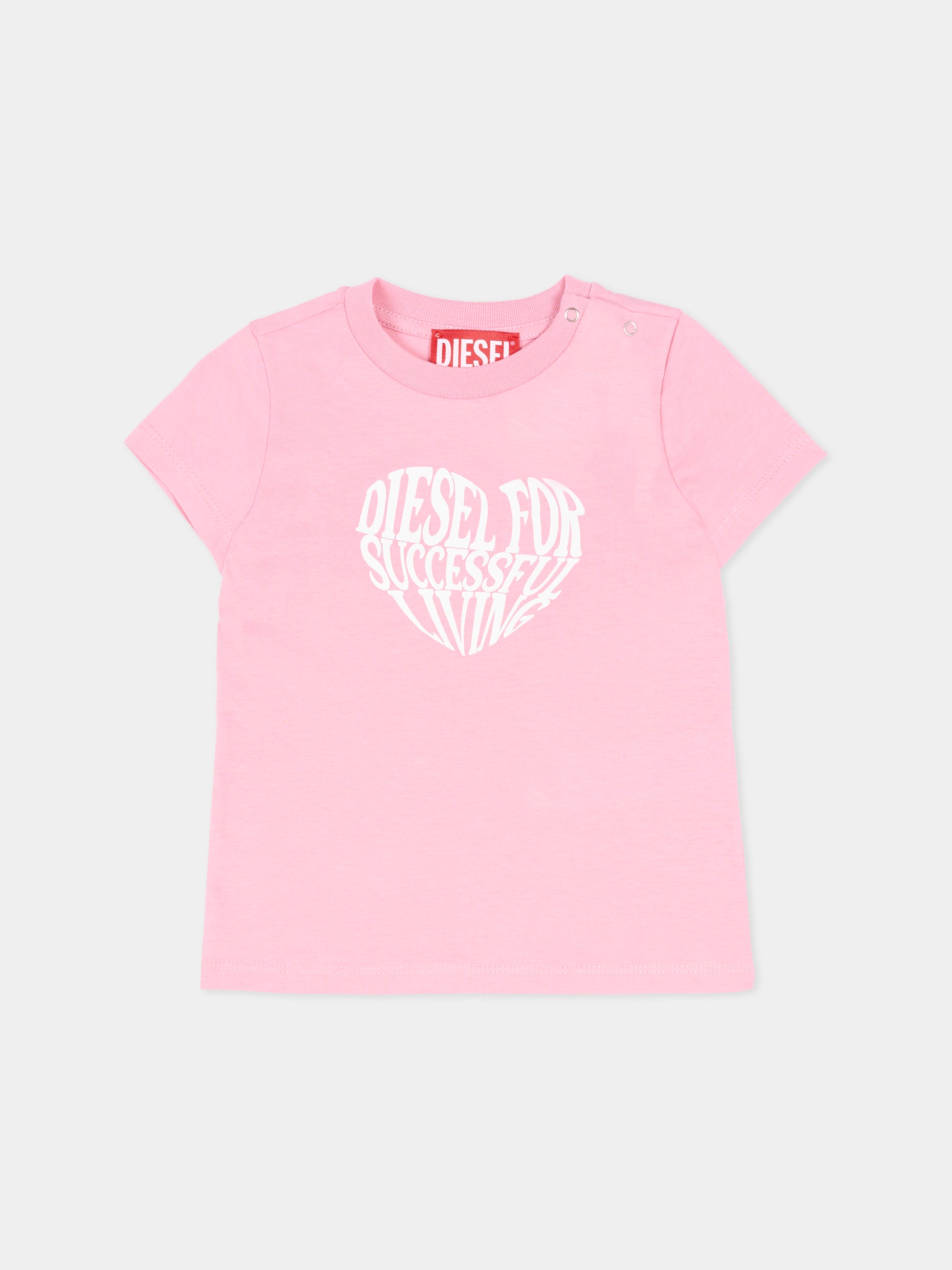 T-shirt rosa per neonata con logo,Diesel,K00766 00YI9 K309