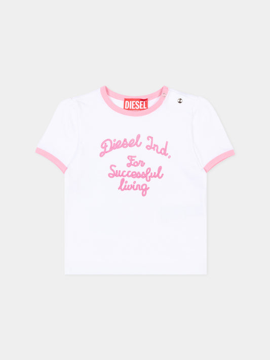 T-Shirt bianca per neonata con logo,Diesel,K00768 00YI9 K100