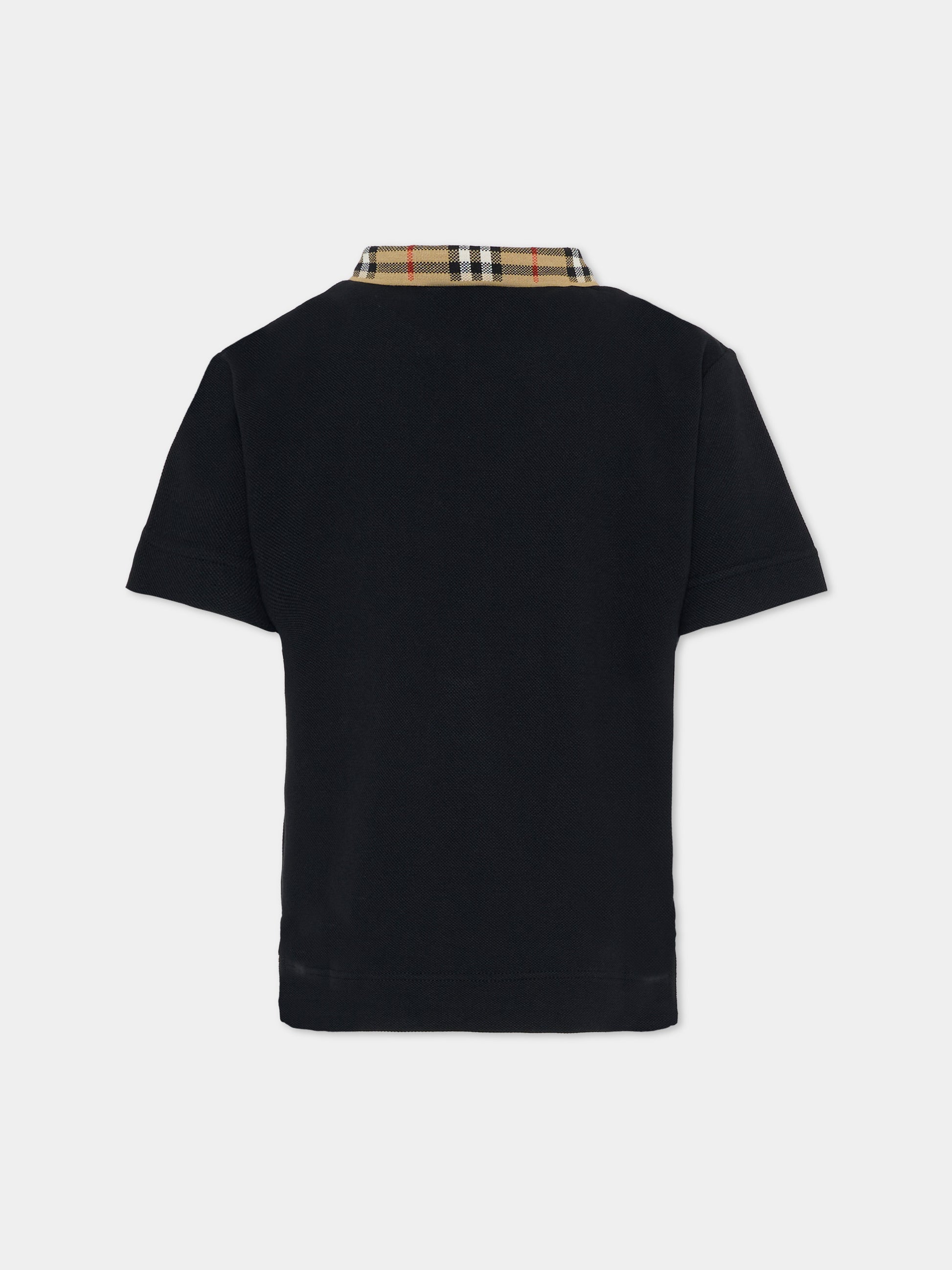 Polo nera per bambino con check vintage,Burberry Kids,8105570 A1189