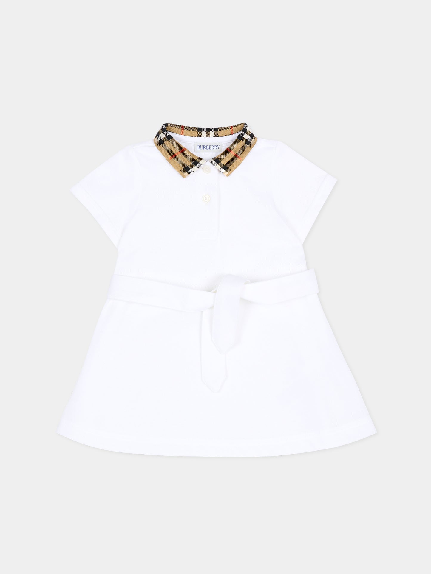 Vestito bianco per neonata con fiocco,Burberry Kids,8105590 A1464