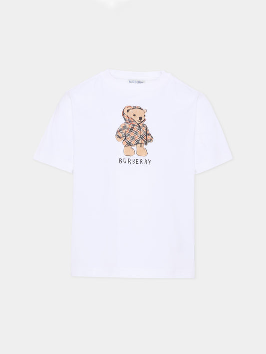 T-shirt bianca per bambini con orsetto Thomas,Burberry Kids,8117538 A1464