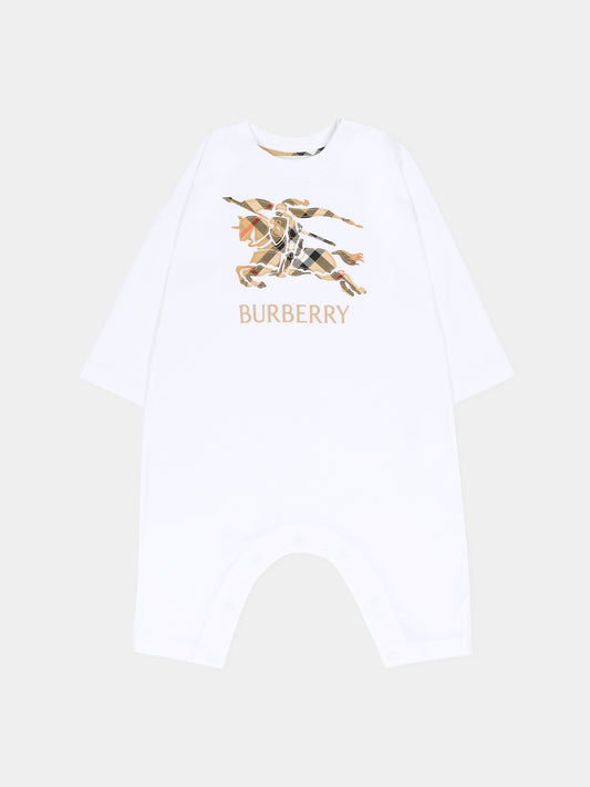 Tutina bianca per neonati con cavaliere equestre,Burberry Kids,8117494 A1464