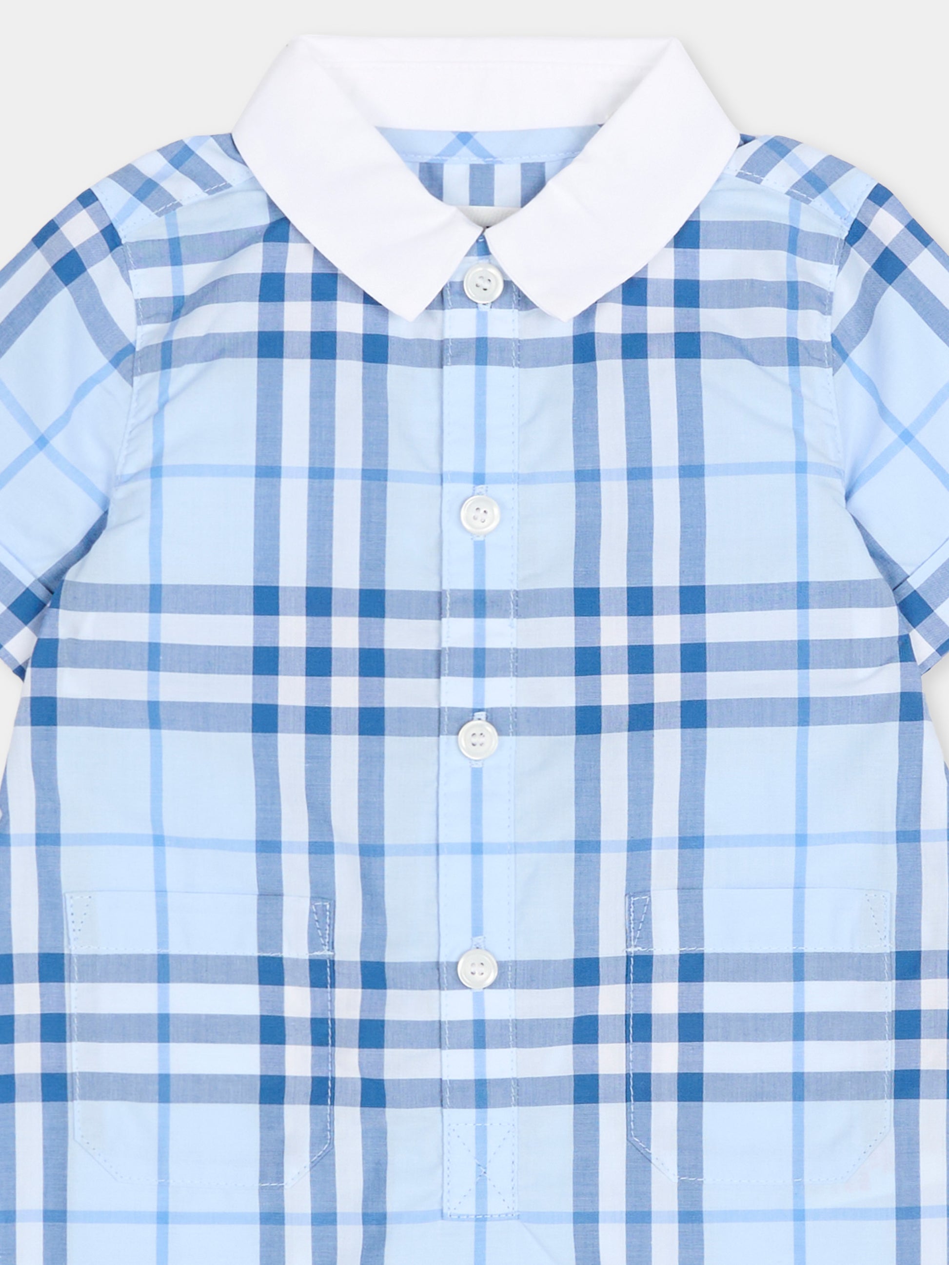 Pagliaccetto azzurro per neonato con check,Burberry Kids,8117520 A2209