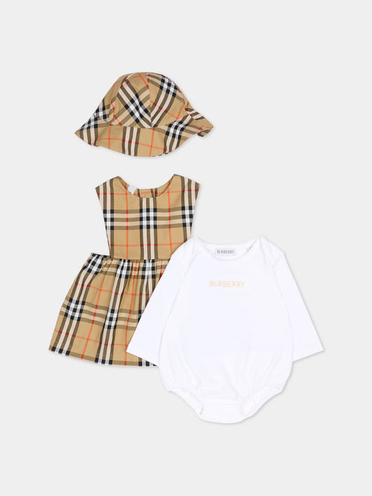 Vestito beige per neonata con check vintage,Burberry Kids,8117967 B9368