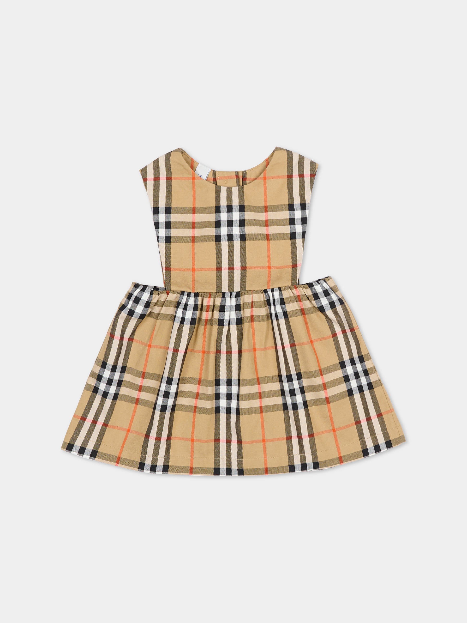 Vestito beige per neonata con check vintage,Burberry Kids,8117967 B9368