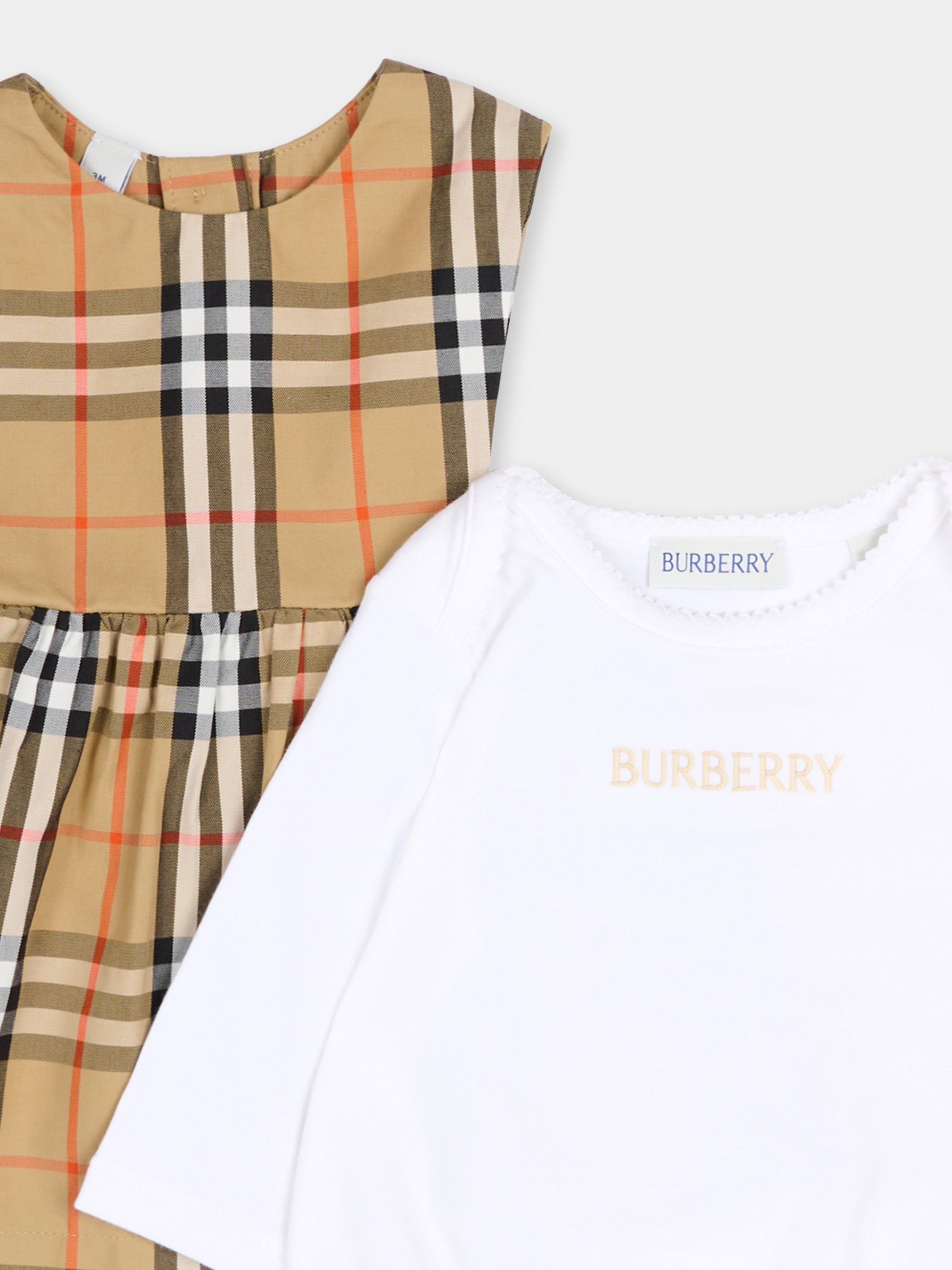 Vestito beige per neonata con check vintage,Burberry Kids,8117967 B9368