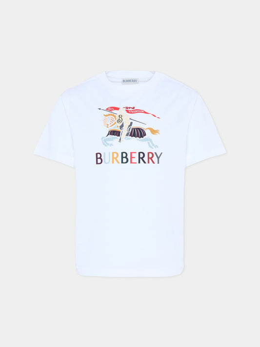 T-shirt bianca per bambini con cavaliere equestre multicolor,Burberry Kids,8117583 A1464