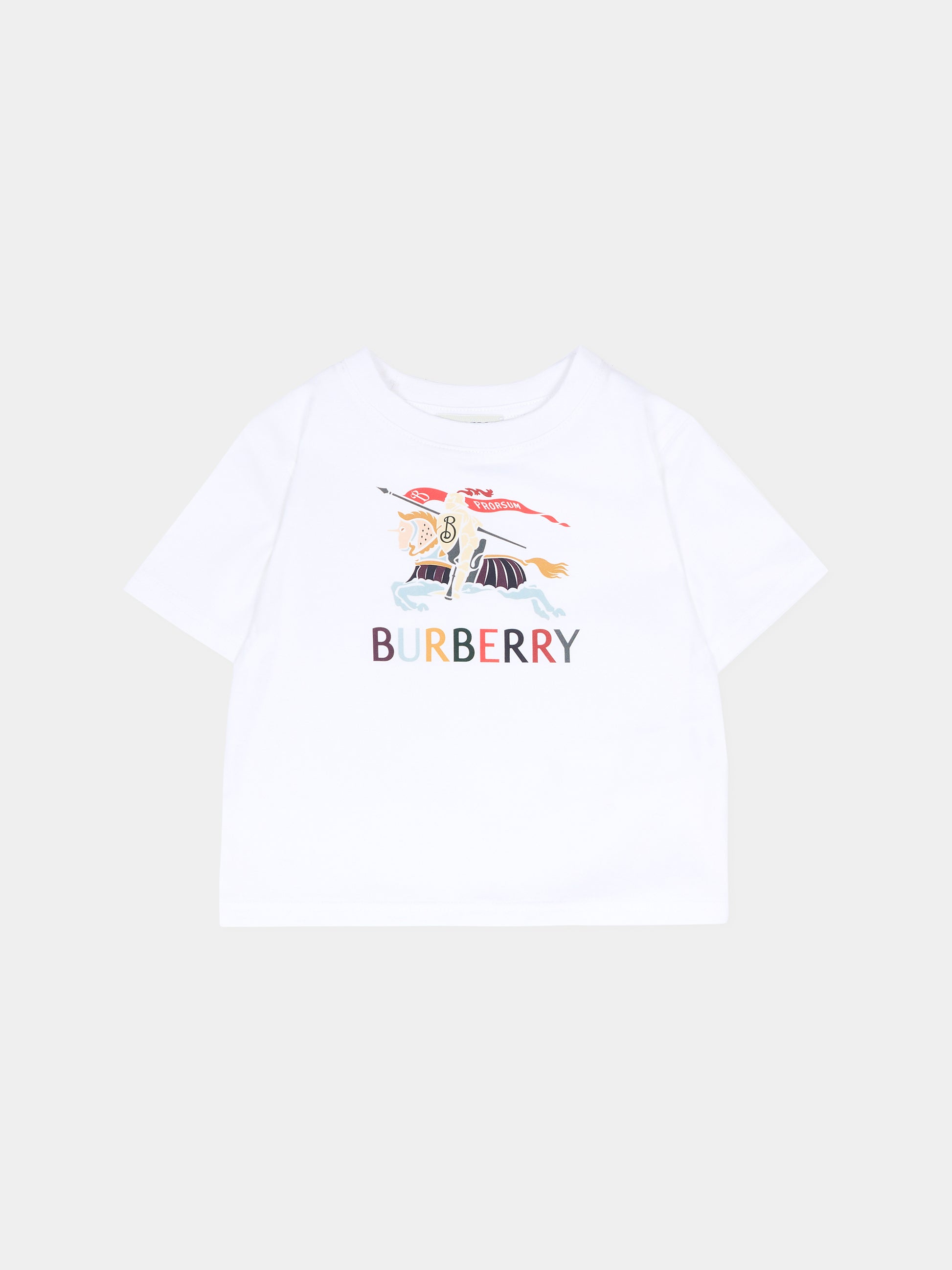 T-shirt bianca per neonati con cavaliere equestre multicolor,Burberry Kids,8121196 A1464
