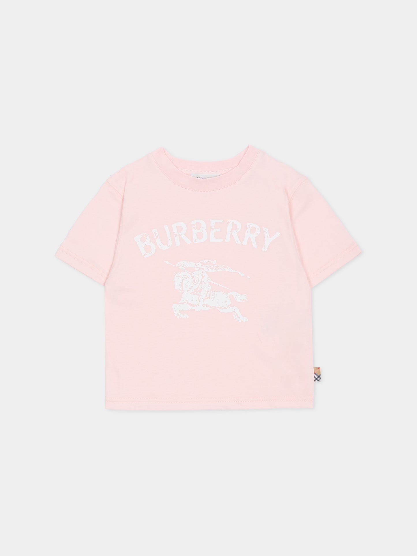 T-shirt rosa per neonata con cavaliere equestre,Burberry Kids,8121210 A1439