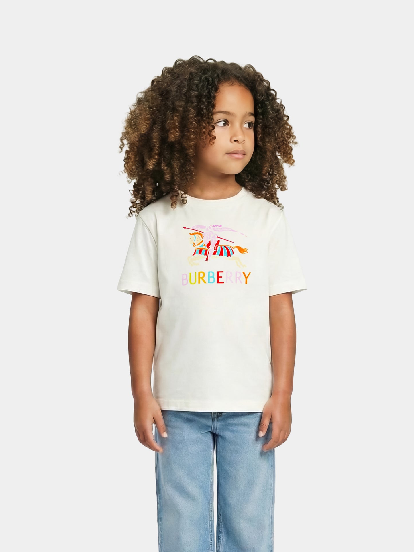 White T-Shirt for girl with equestrian knight