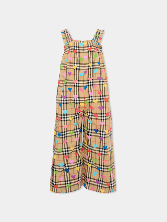 Salopette beige per bambina con cuori,Burberry Kids,8119965 A8972