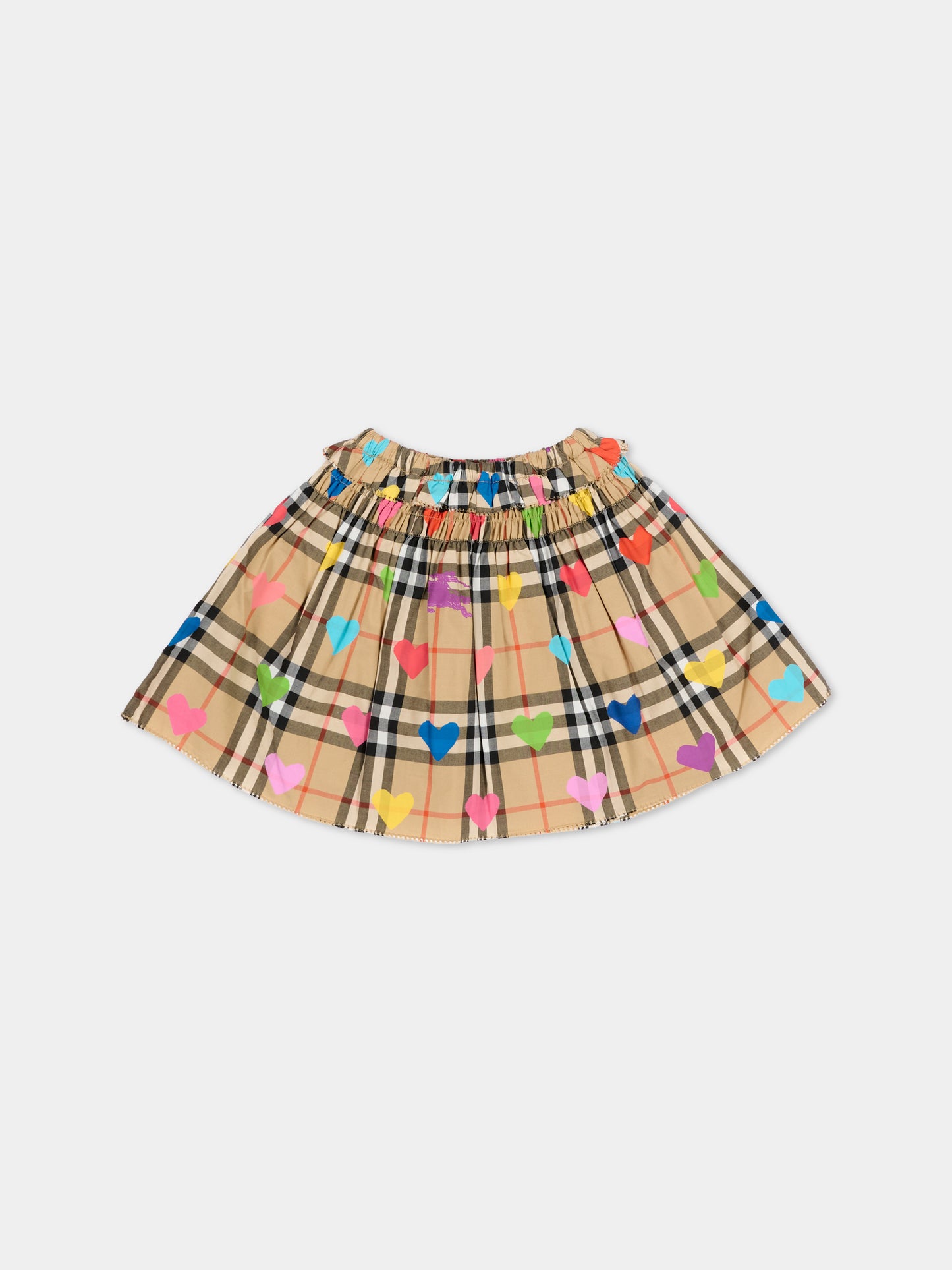 Gonna beige per neonata con cuori,Burberry Kids,8121299 A8972