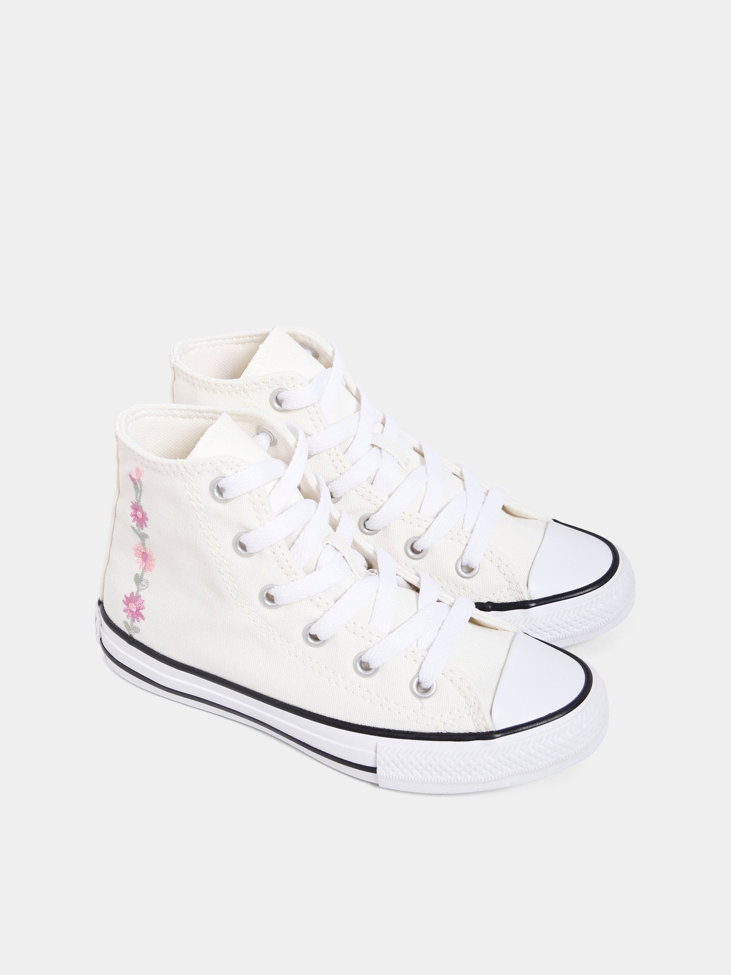 Sneakers Chuck Taylor All Star avorio per bambina con fiori ricamati,Converse,A11775C