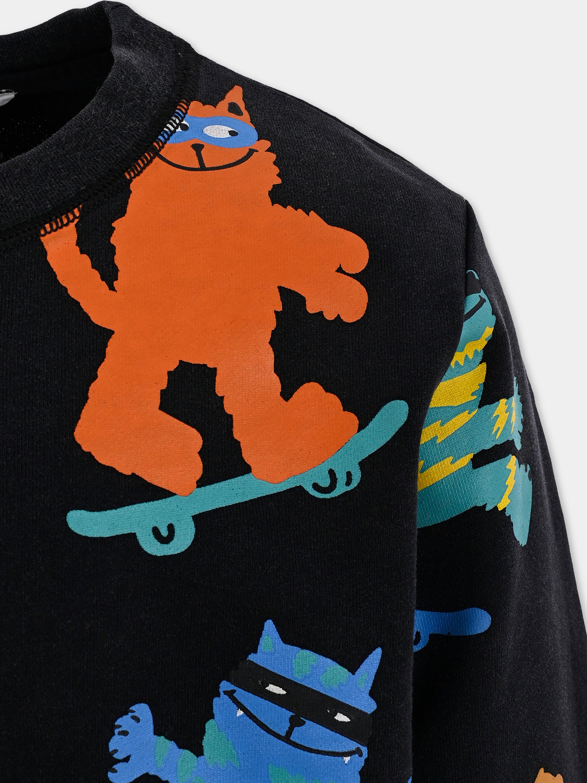 Completo nero per bambino con gatto all over,Stella Mccartney Kids,TW3P40 Z2647 930MV