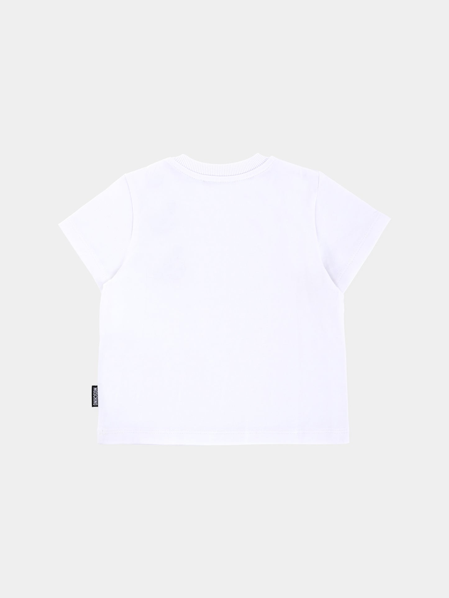 T-shirt bianca per neonati con patch Teddy Bear,Moschino Kids,MUM045 LAA24 10101