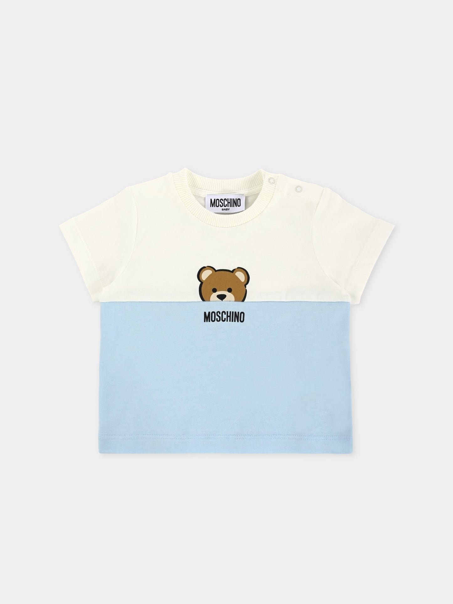 T-shirt celeste per neonato con Teddy Bear,Moschino Kids,MUY082 LAA27 40304