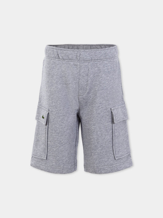 Shorts grigi per bambino con coccodrillo,Lacoste,GJ7372 CCA