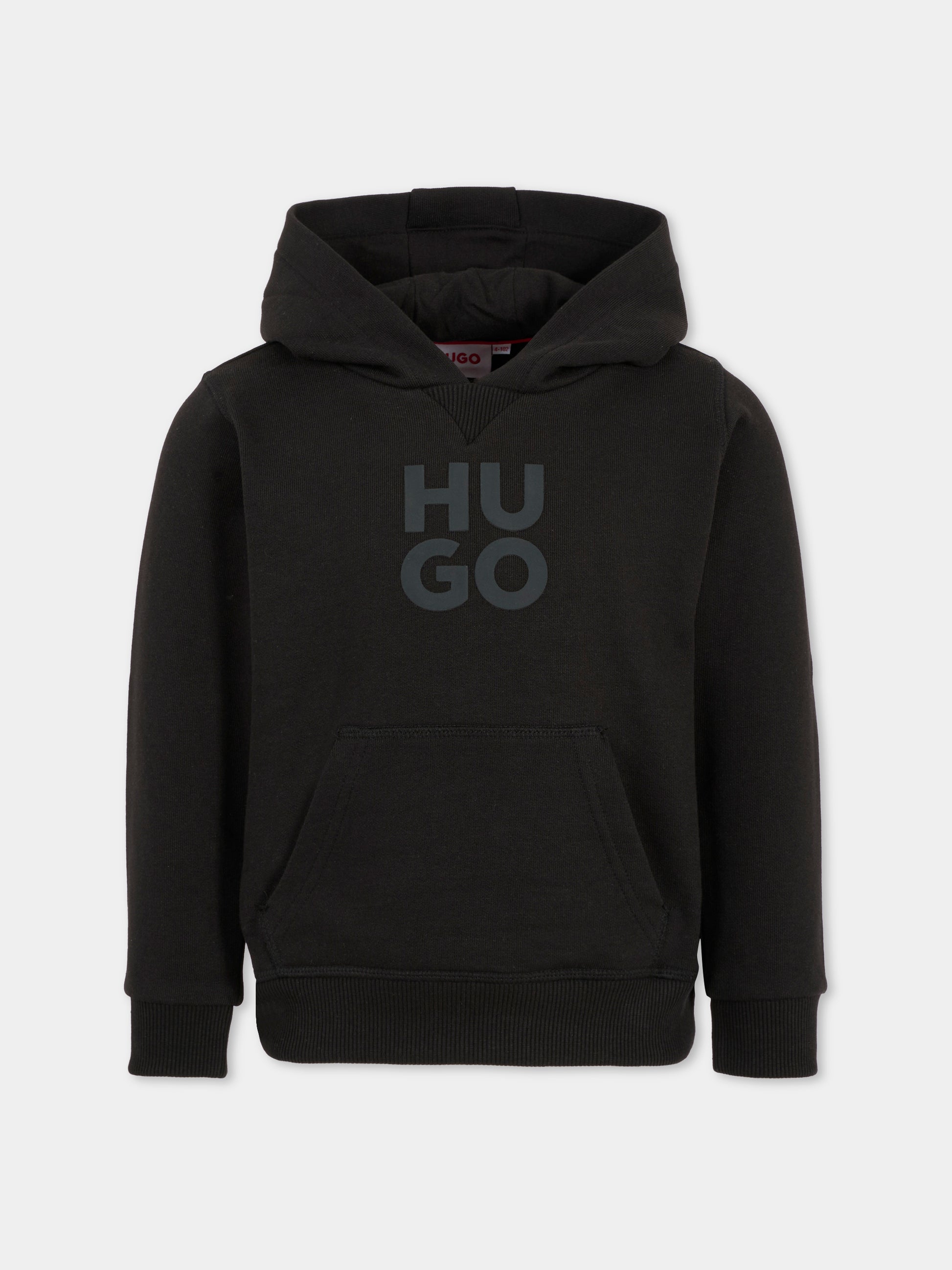 Felpa nera per bambino con logo,Hugo,G00349 09B