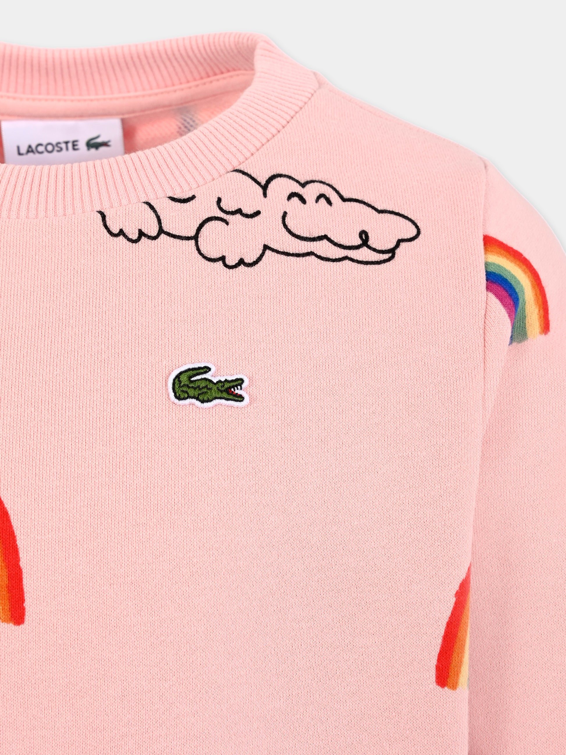 Felpa rosa per bambina con arcobaleno all over,Lacoste,SJ8433 WIR