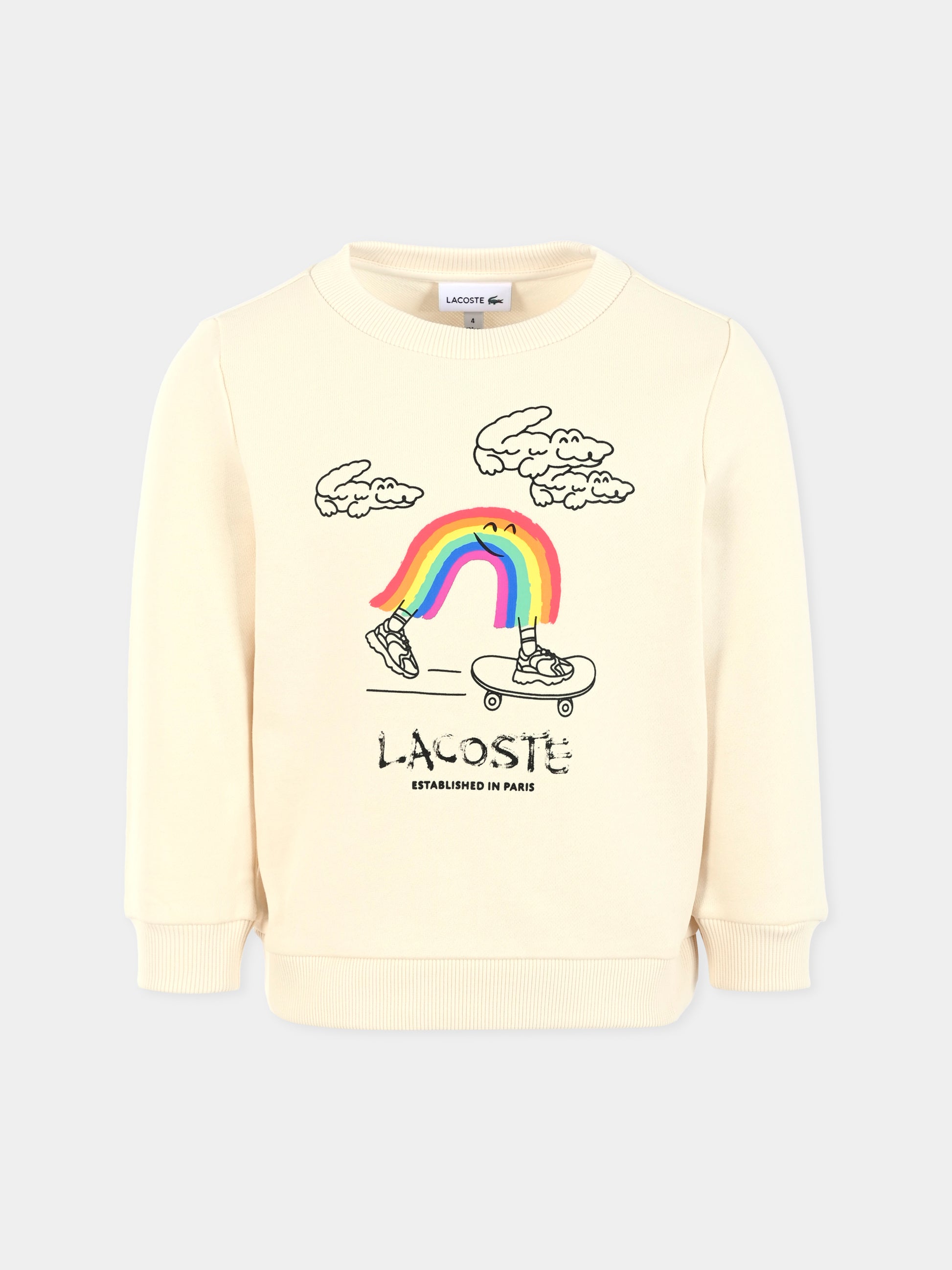 Felpa avorio per bambini con arcobaleno e coccodrillo,Lacoste,SJ8452 XFJ