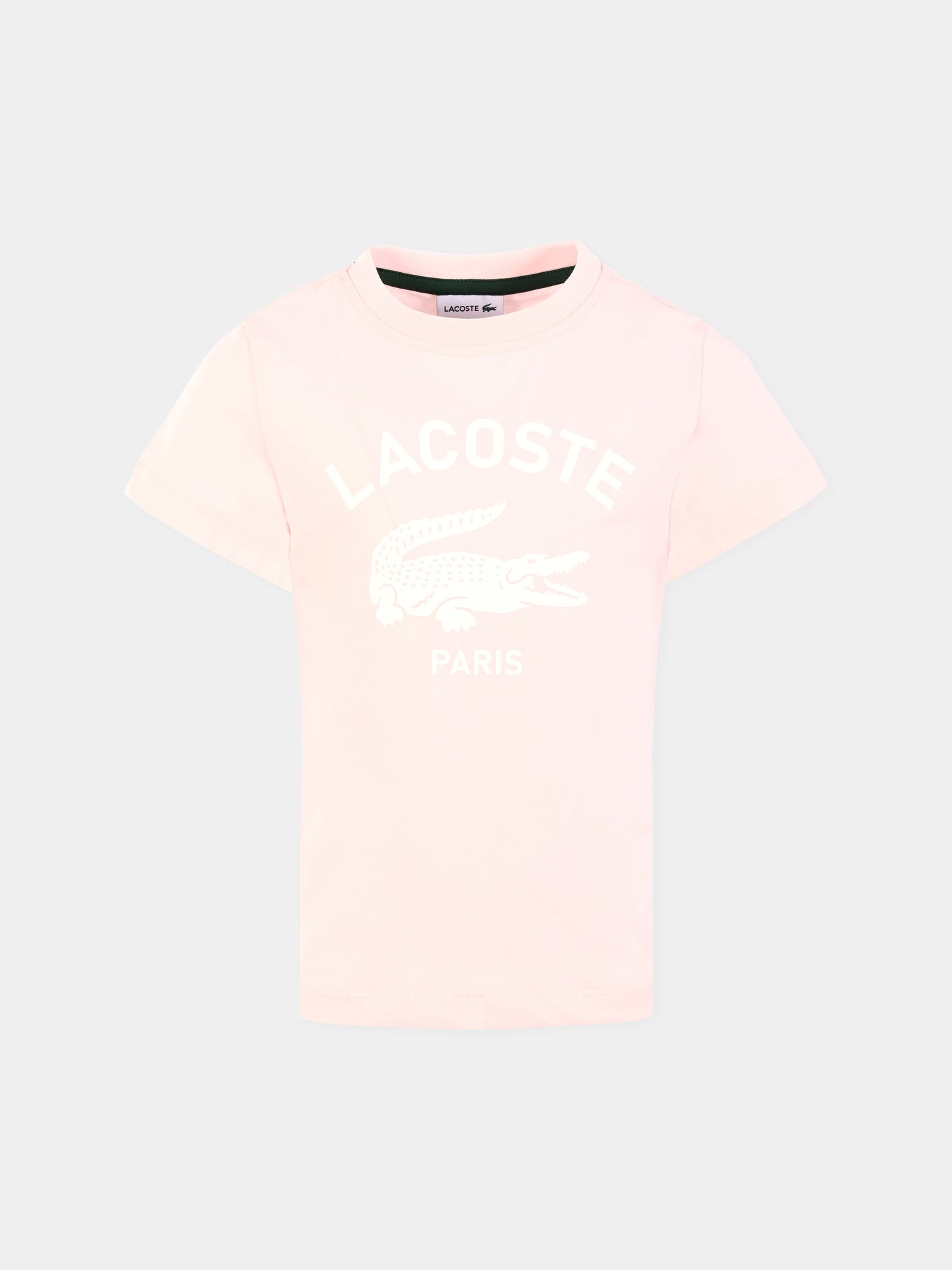 T-shirt rosa per bambina con logo e coccodrillo,Lacoste,TJ3003 T03