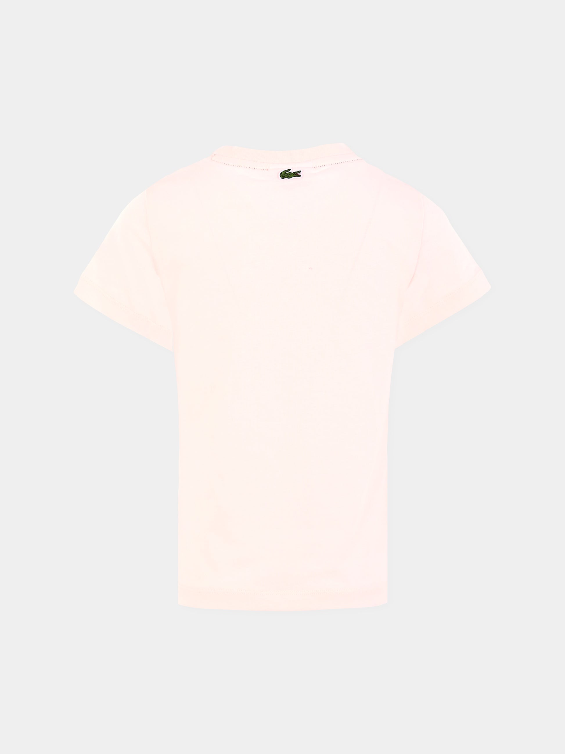 T-shirt rosa per bambina con logo e coccodrillo,Lacoste,TJ3003 T03