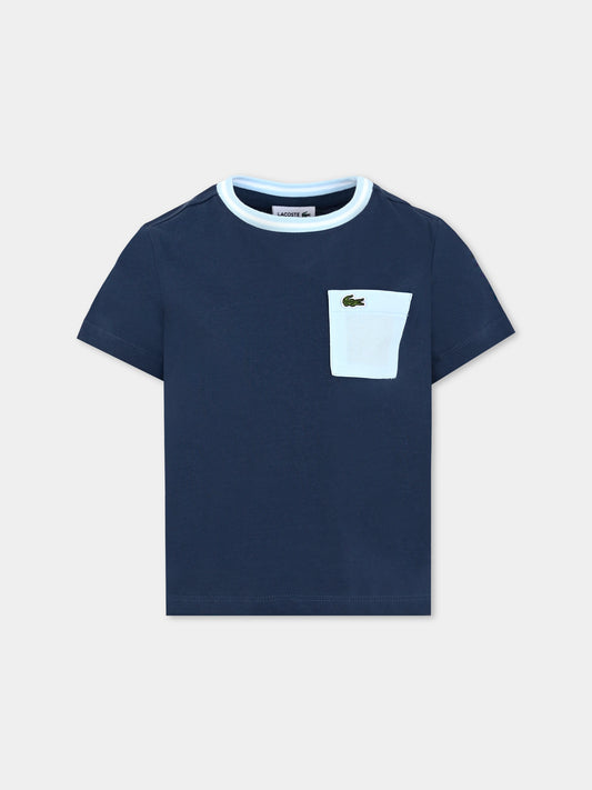 T-shirt blu per bambino con coccodrillo,Lacoste,TJ7295 I07