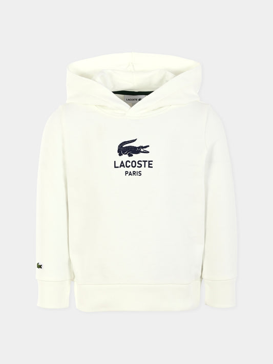 Felpa bianca per bambini con coccodrillo e logo,Lacoste,SJ3004 70V
