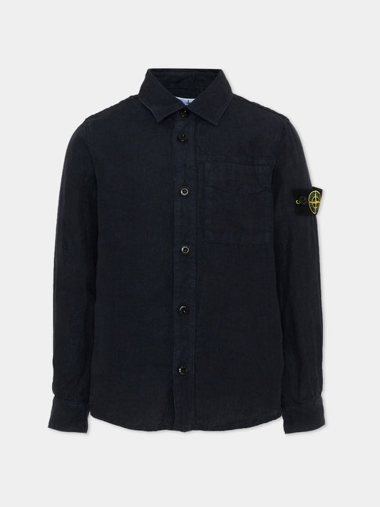 Camicia blu per bambino con compass patch,Stone Island Junior,L1S16 1100003 S0145 - V0020