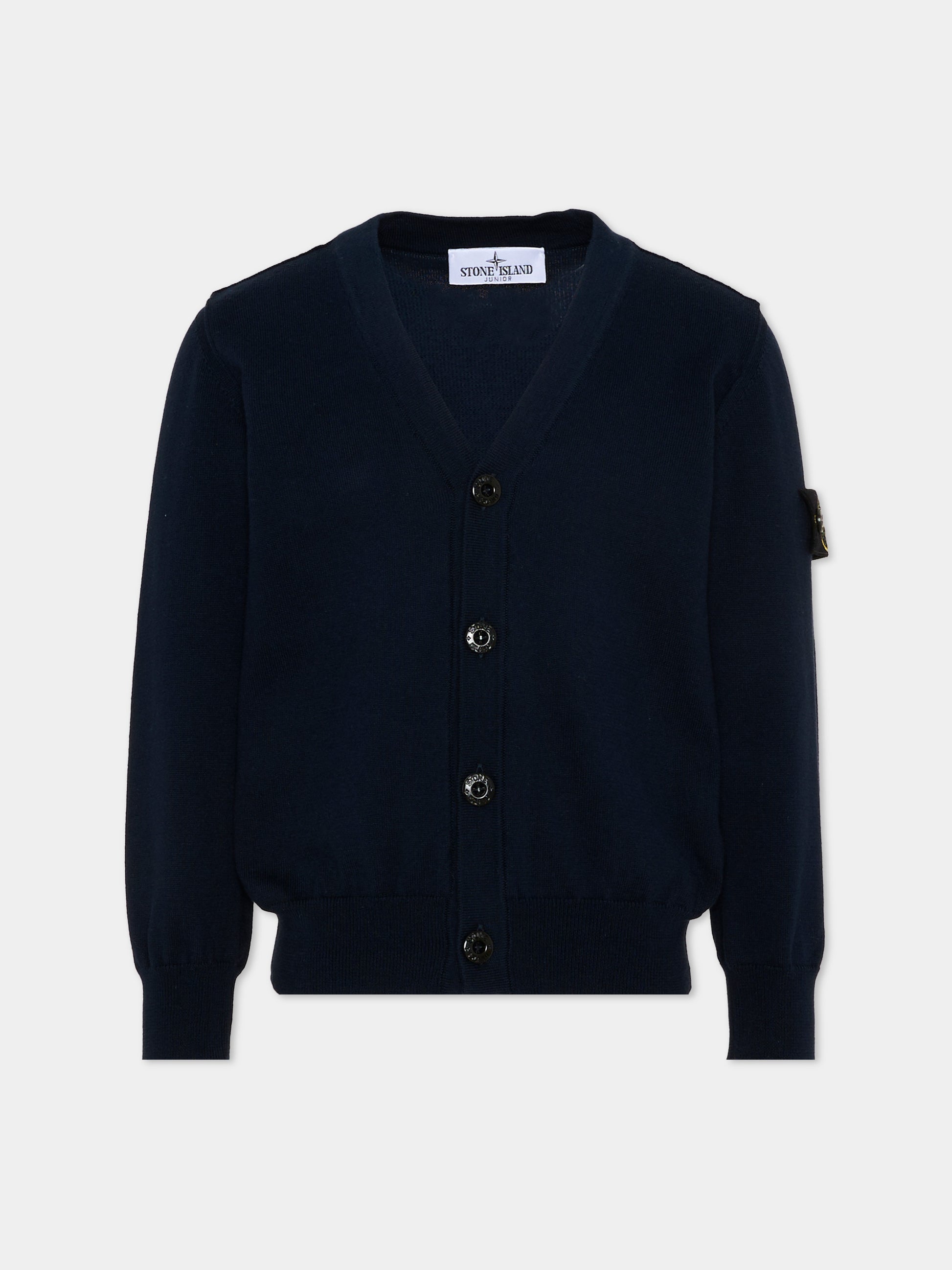 Cardigan blu per bambini con Compass Patch,Stone Island Junior,L1S16 5100003 S00B2 - V0020