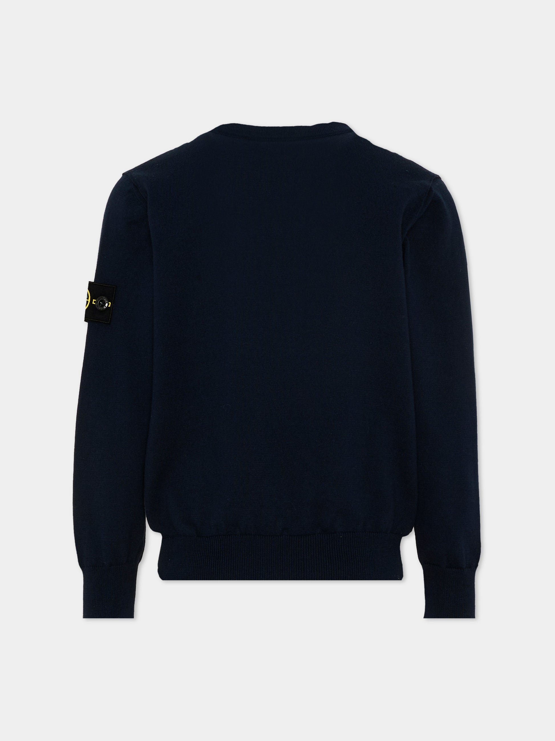 Cardigan blu per bambini con Compass Patch,Stone Island Junior,L1S16 5100003 S00B2 - V0020