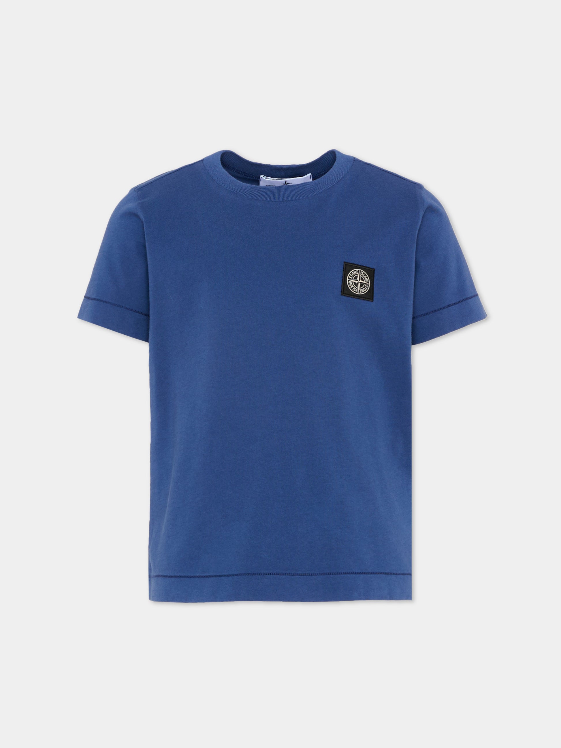 T-shirt blu per bambini con logo patch,Stone Island Junior,L1S16 2100002 S0047 - V0028