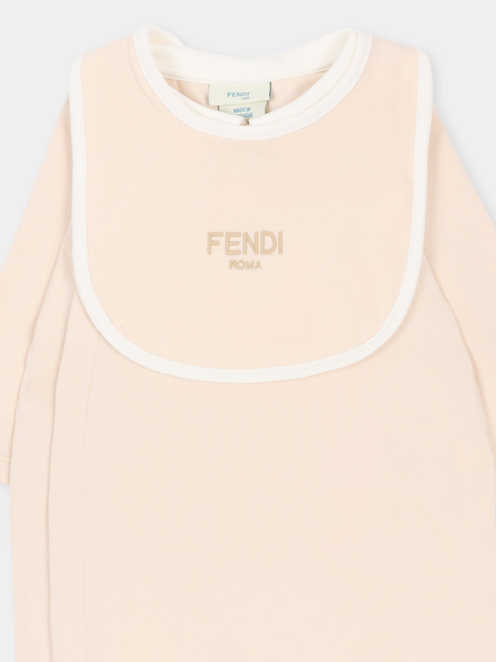 Set tutina beige per neonati con logo ricamato,Fendi Kids,BUK154 ST8 F19J5