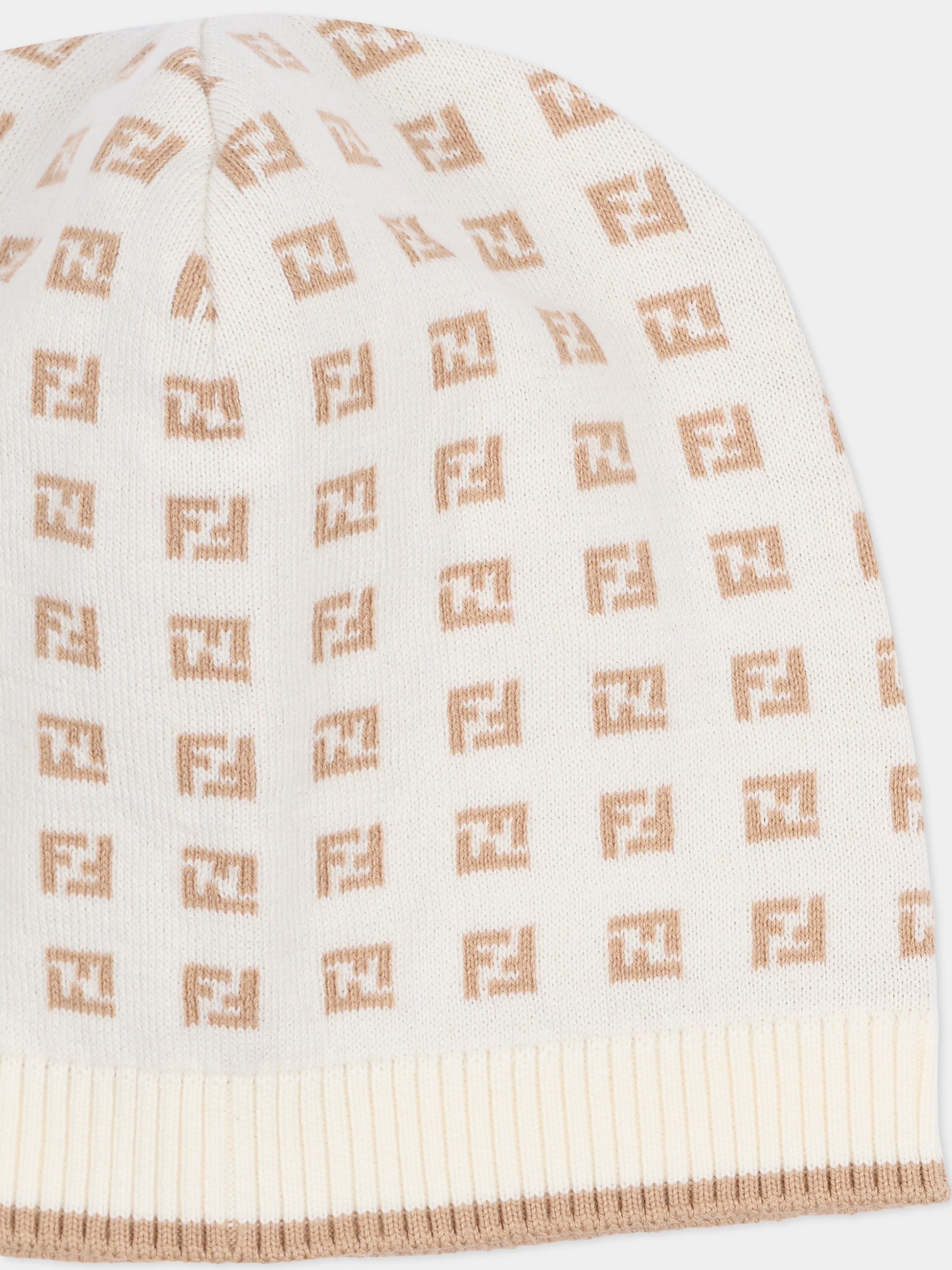 Cappello avorio per neonati con FF,Fendi Kids,BUP083 AYMY F1PCP