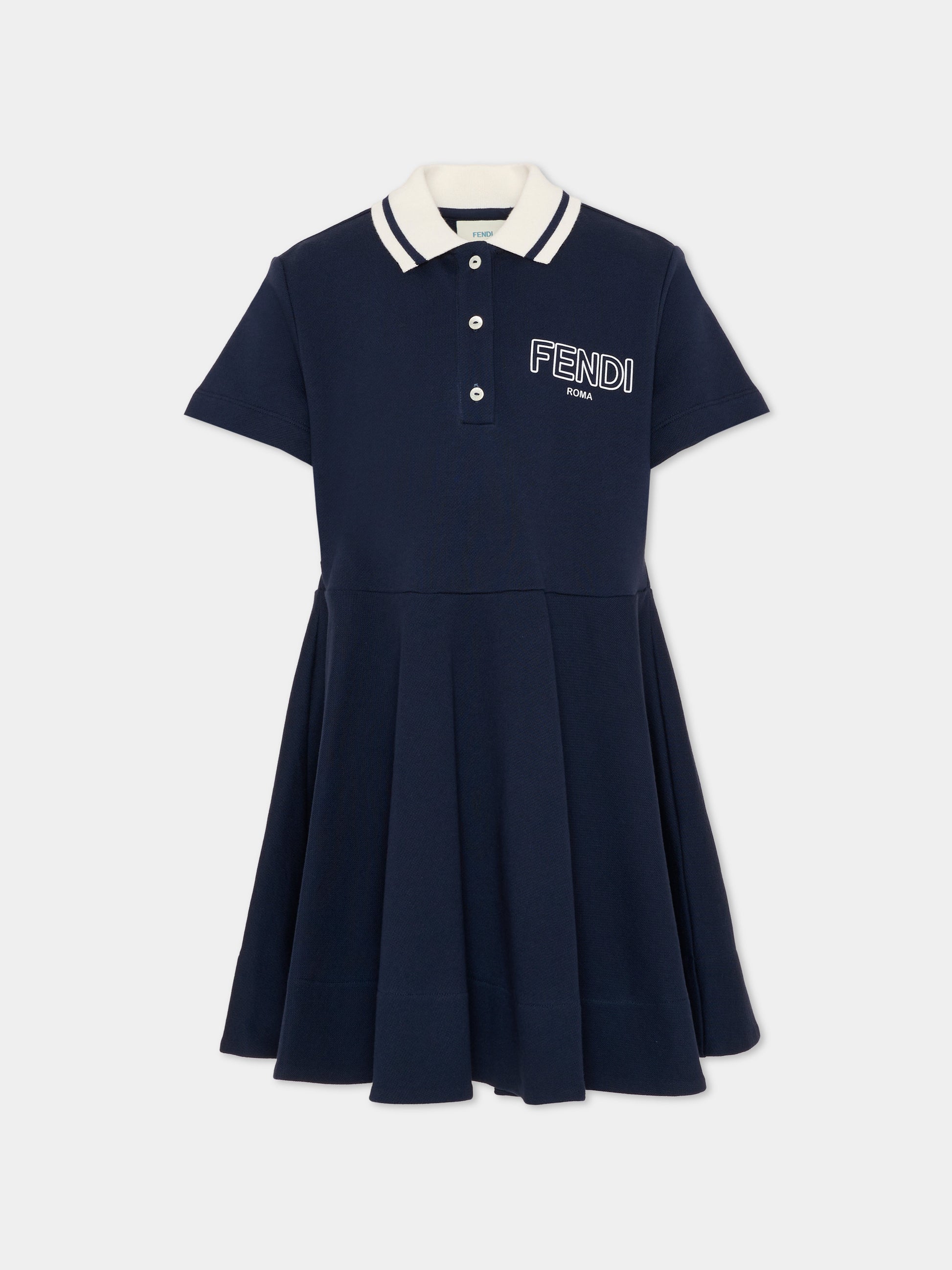 Vestito blu per bambina con logo,Fendi Kids,JFB819 5V0 F0QG0