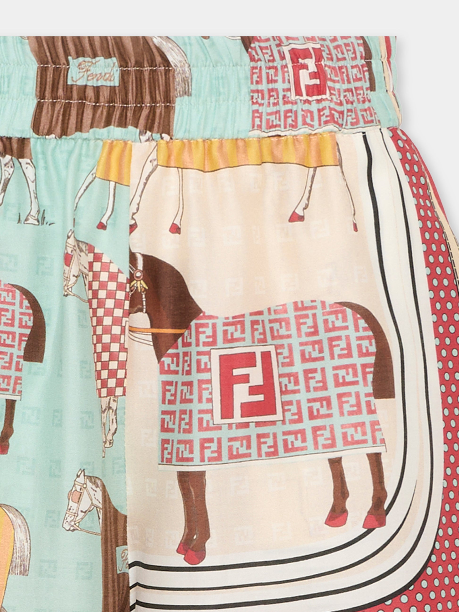 Shorts multicolor per bambino con stampa equestre,Fendi Kids,JMF569 AVVY F0T9H