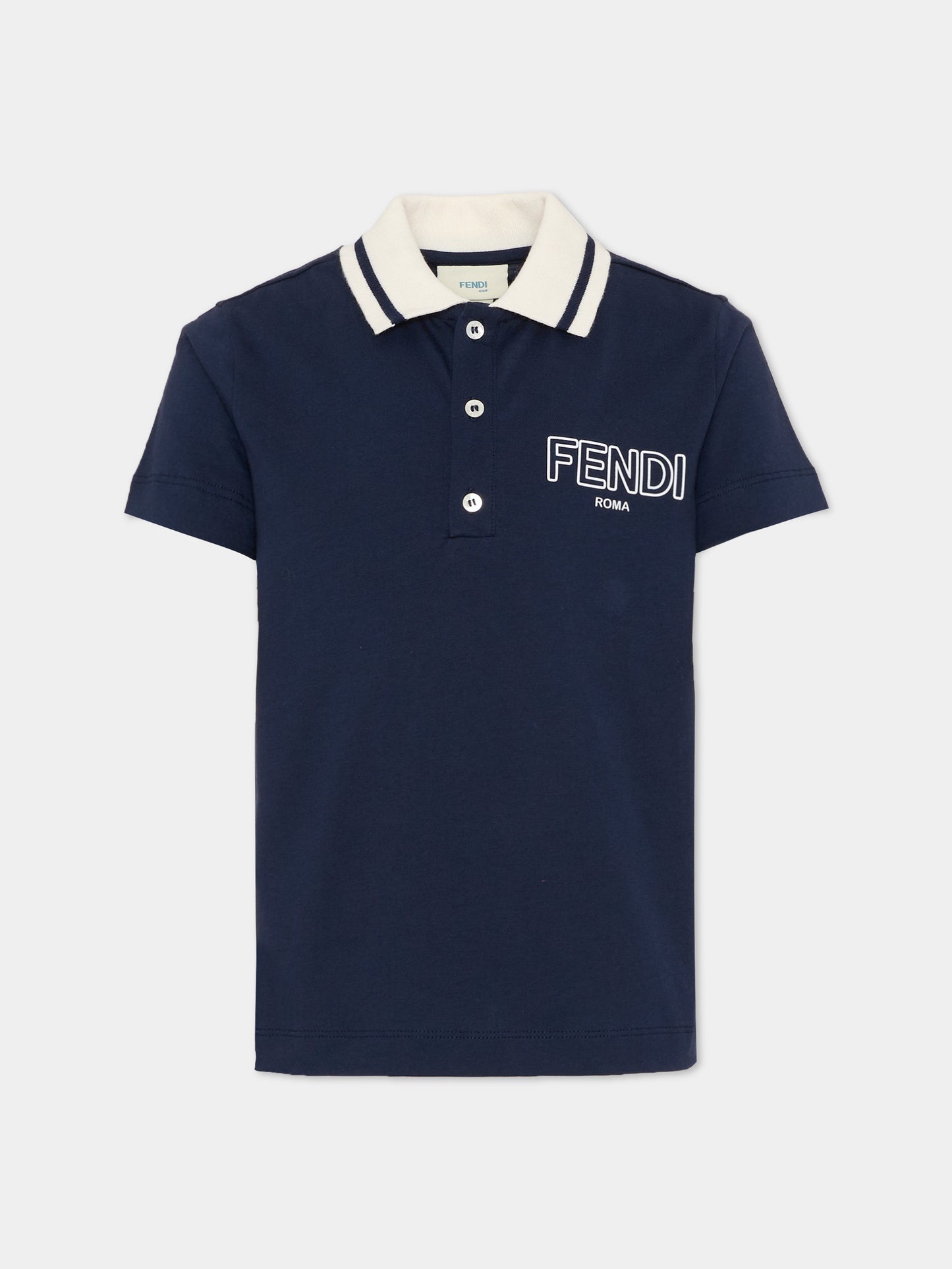 Polo blu per bambini con logo,Fendi Kids,JMI496 7AJ F0QG0