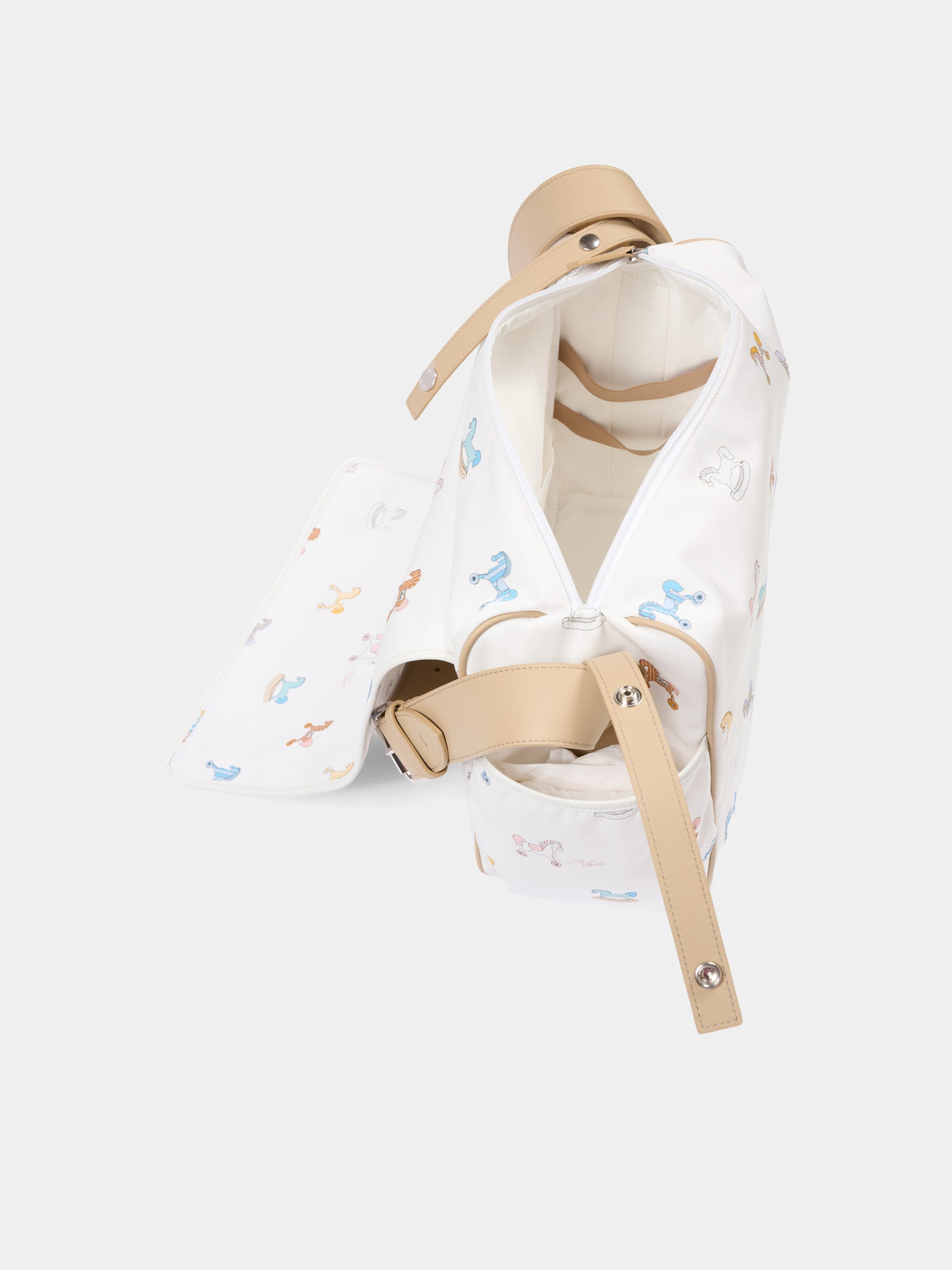 Borsa mamma bianca per neonati con cavallini,Fendi Kids,7VB020 ARE2 F1V6A