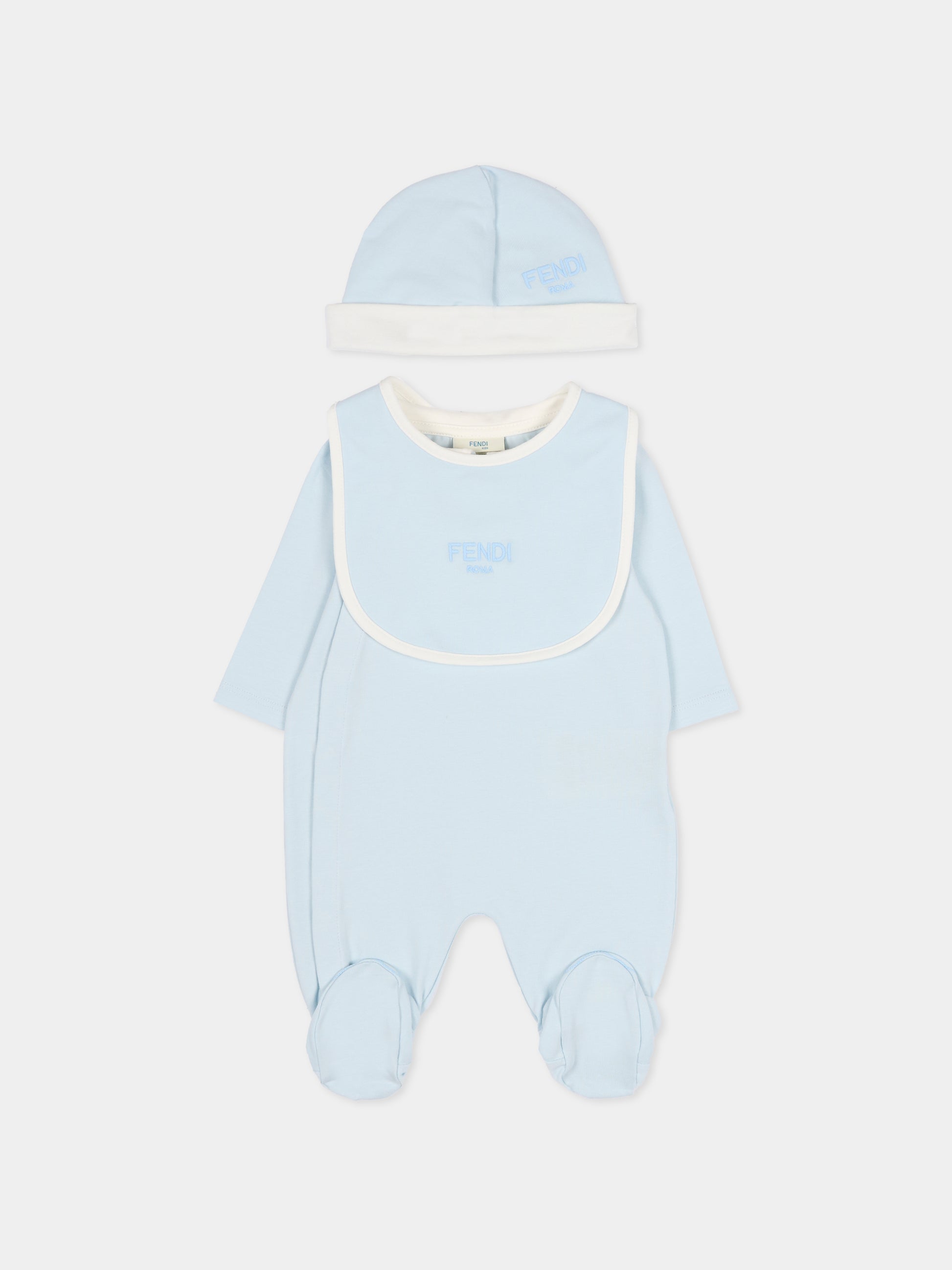 Set tutina celeste per neonato con logo ricamato,Fendi Kids,BUK154 ST8 F19J4