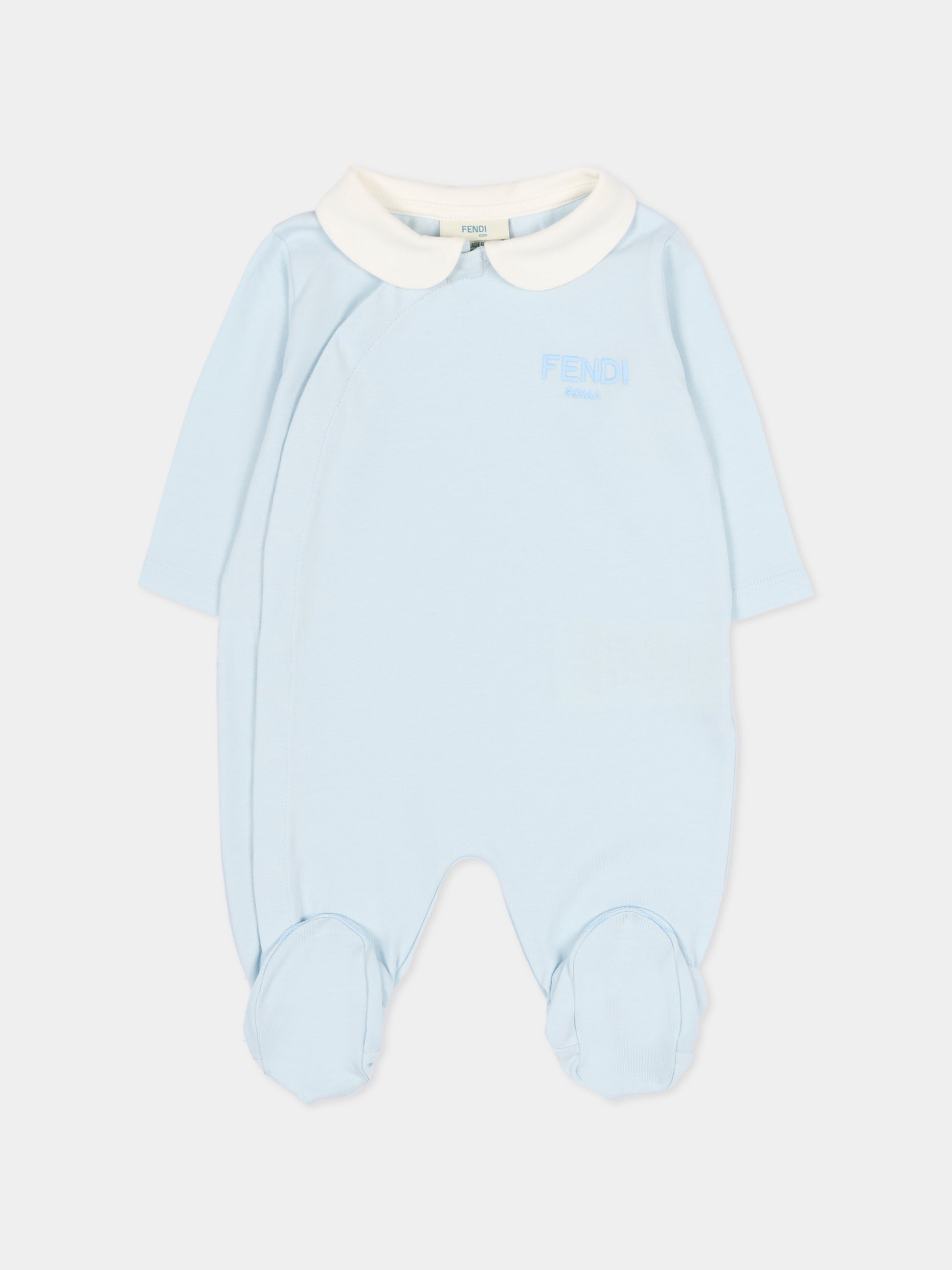 Set tutina celeste per neonato con logo ricamato,Fendi Kids,BUK154 ST8 F19J4