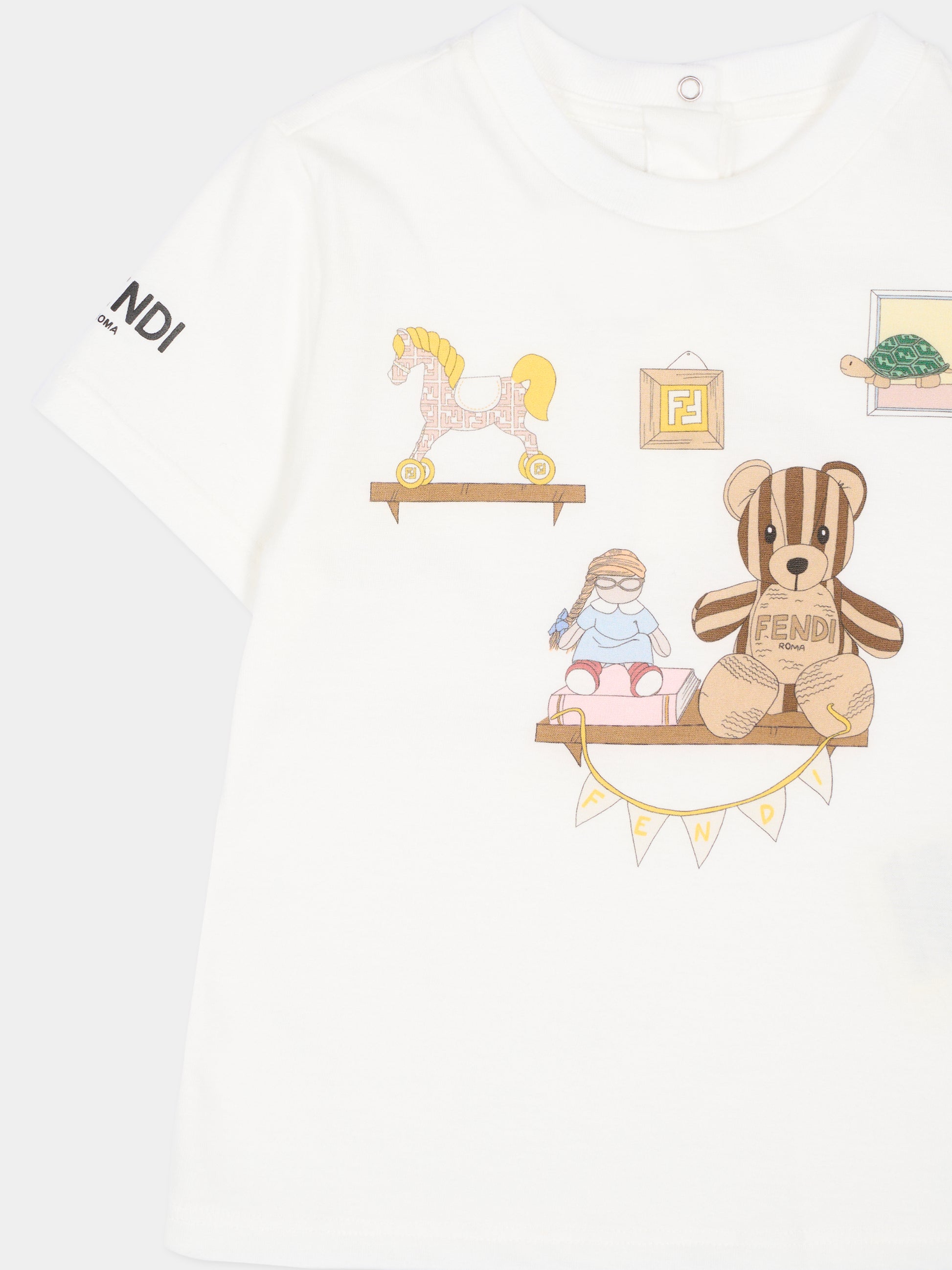 T-shirt avorio per neonati con orsetto Fendi,Fendi Kids,BUI114 7AJ F0TU9