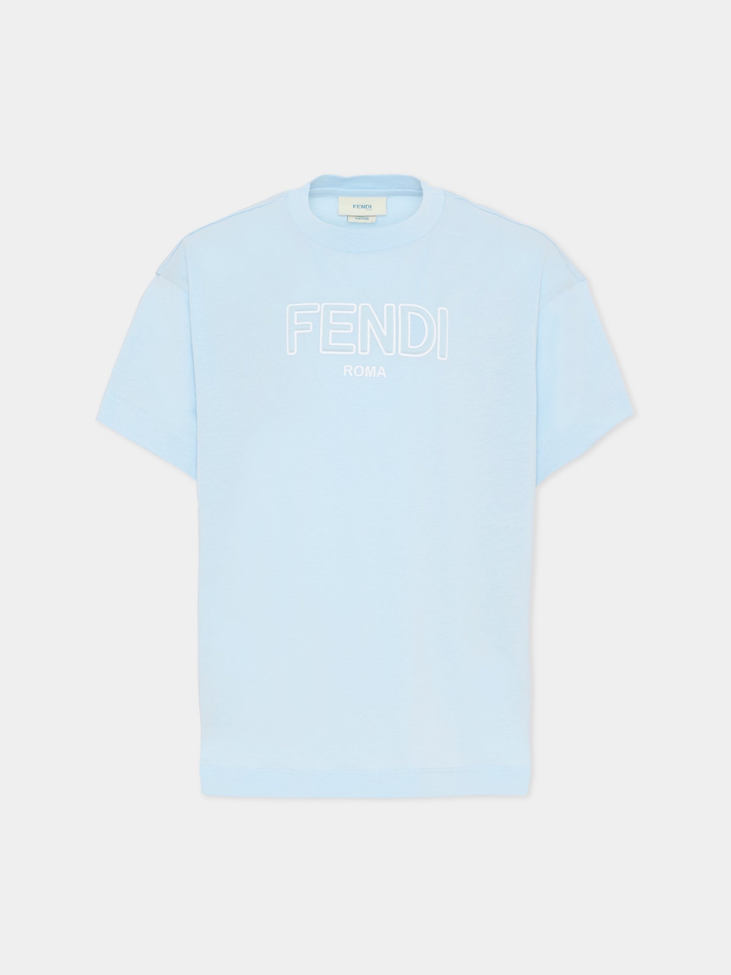 T-shirt celeste per bambino con logo,Fendi Kids,JUI201 7AJ F0EX7