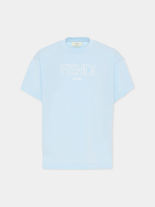 T-shirt celeste per bambino con logo,Fendi Kids,JUI201 7AJ F0EX7