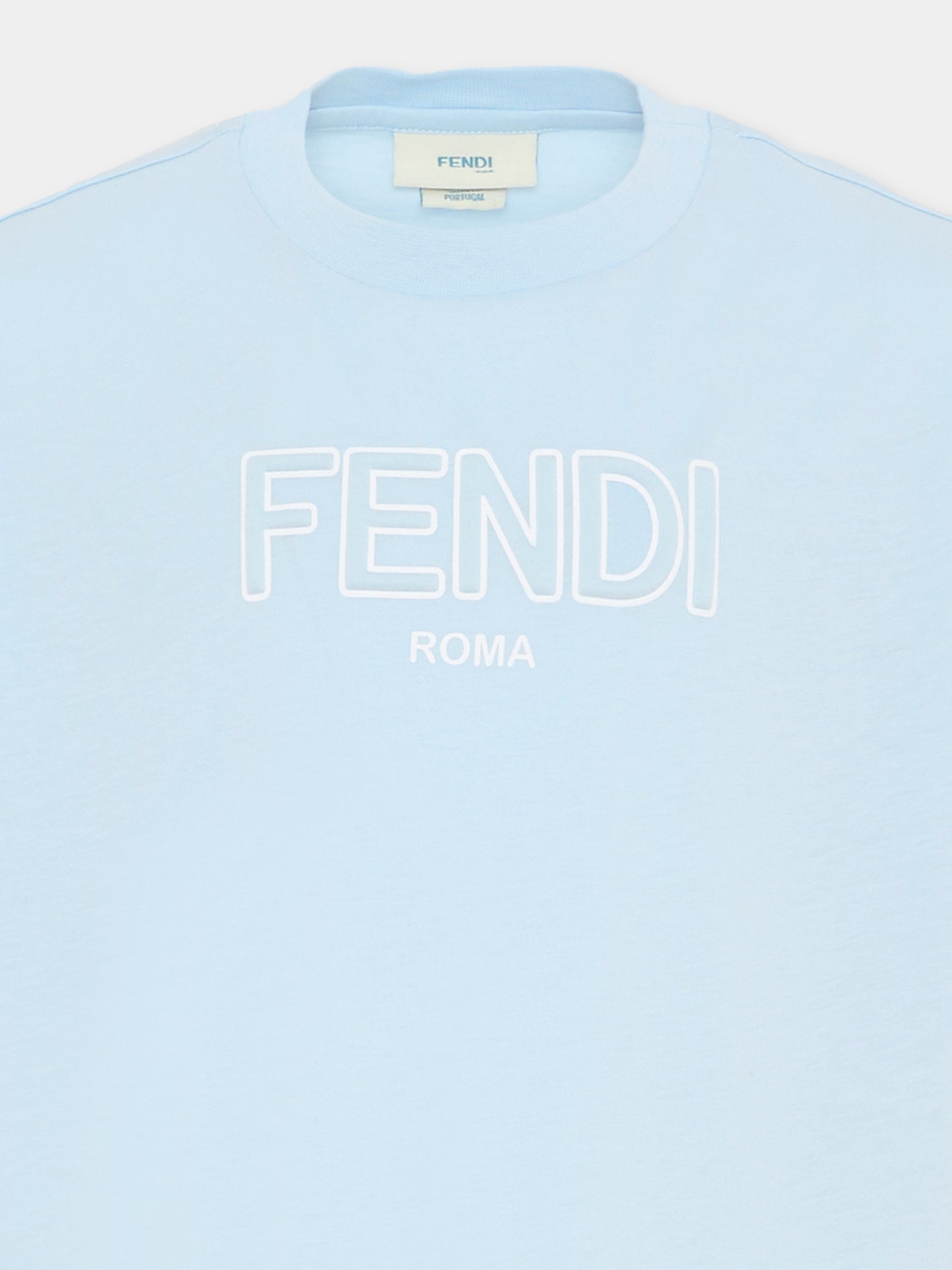 T-shirt celeste per bambino con logo,Fendi Kids,JUI201 7AJ F0EX7