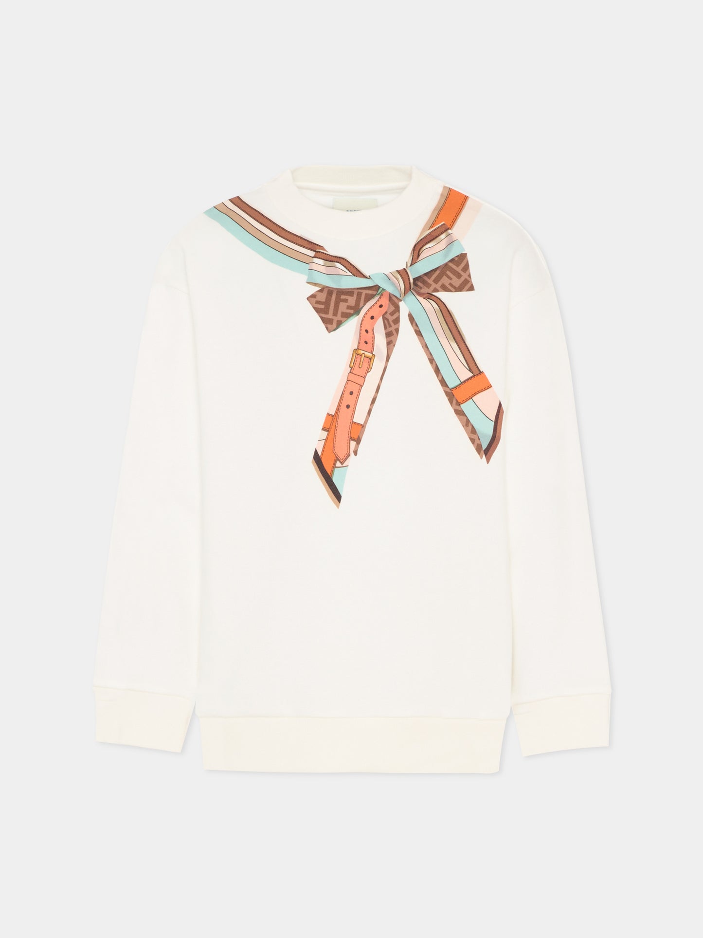 Felpa avorio per bambina con stampa fiocco,Fendi Kids,JFH163 5V0 F0TU9