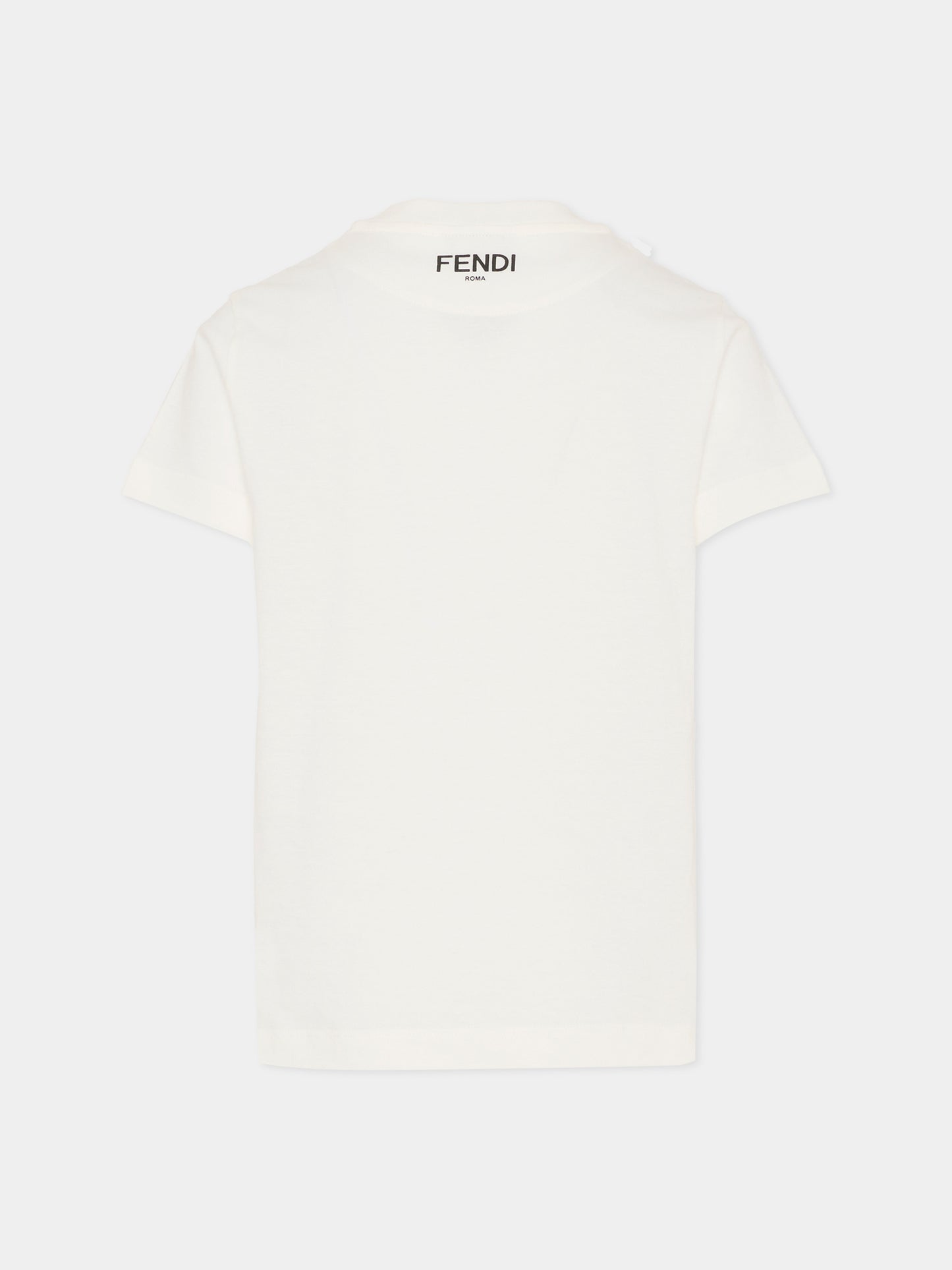 T-shirt avorio per bambina con stampa fiocco,Fendi Kids,JFI400 7AJ F0TU9