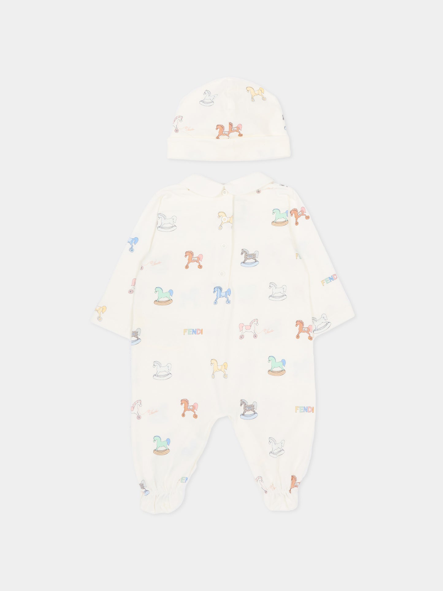Set tutine avorio per neonati con cavallo a dondolo,Fendi Kids,BUK156 AVW8 F0ZA0
