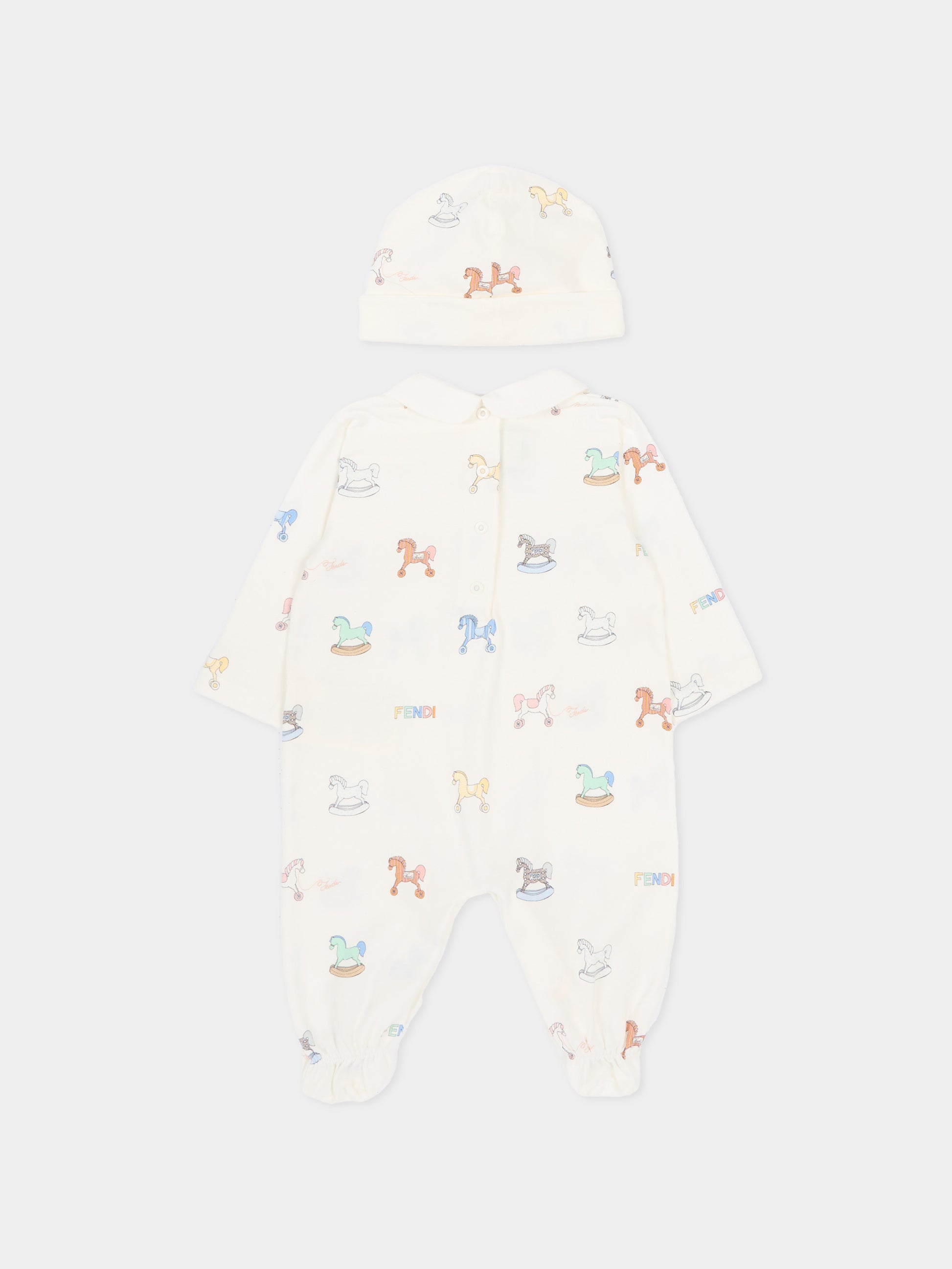 Set tutine avorio per neonati con cavallo a dondolo,Fendi Kids,BUK156 AVW8 F0ZA0