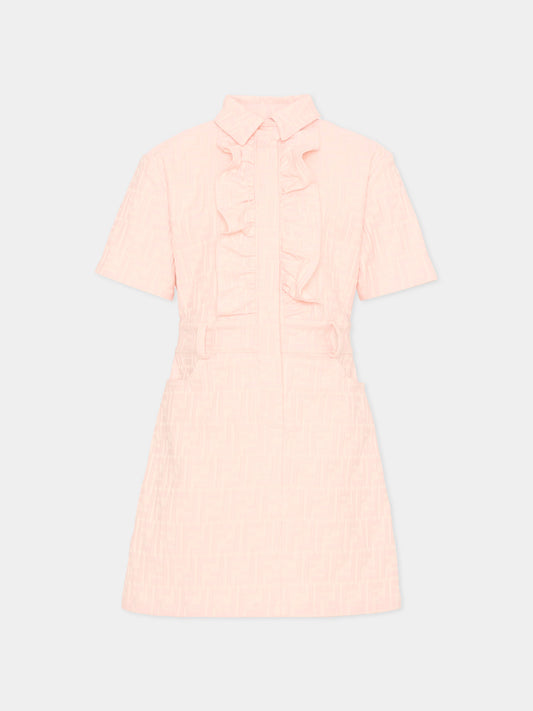 Abito rosa per bambina con monogram FF,Fendi Kids,JFB846 AVW1 F1UL9