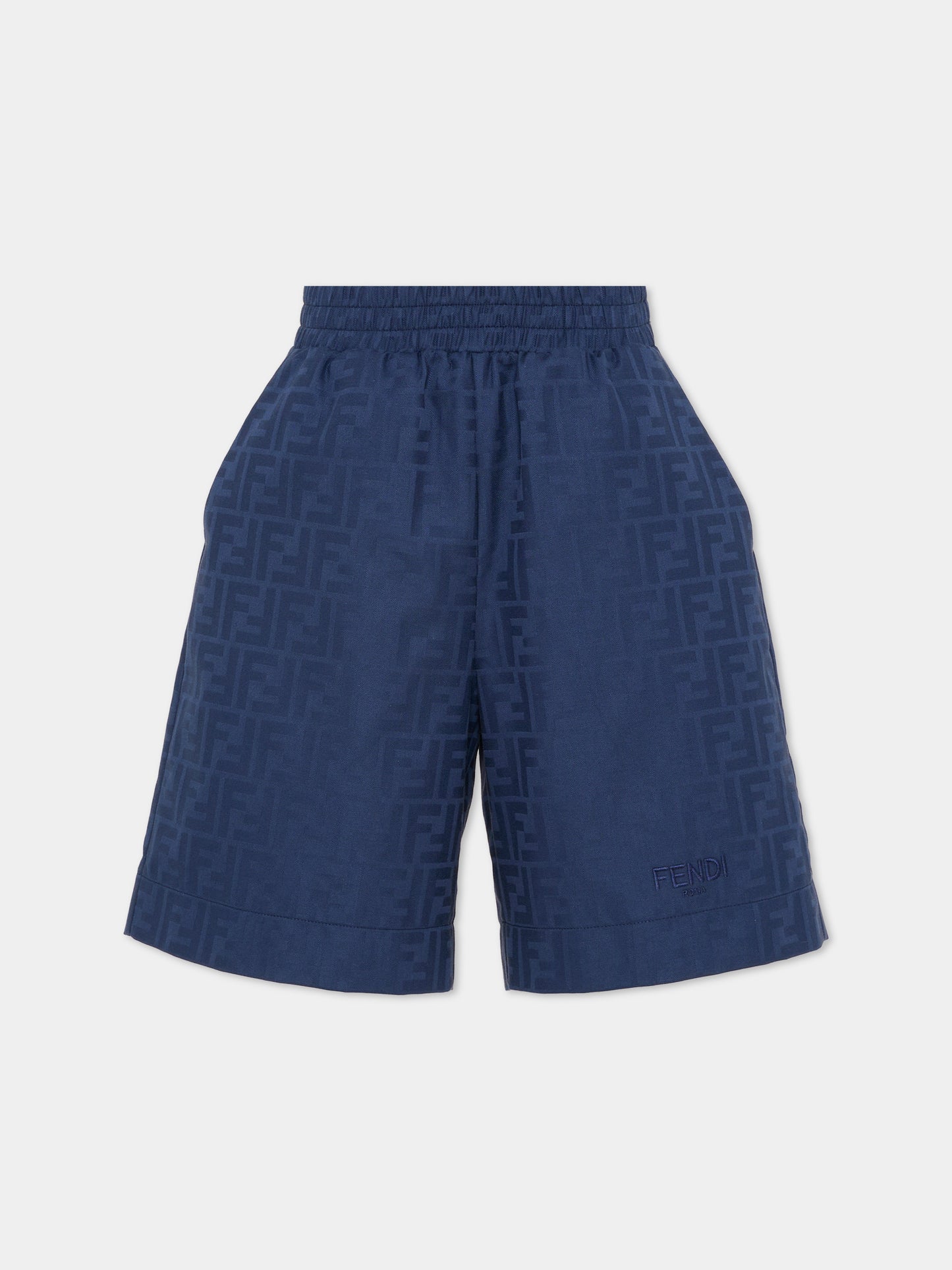 Shorts blu per bambino con FF,Fendi Kids,JMF550 AS64 F1I11